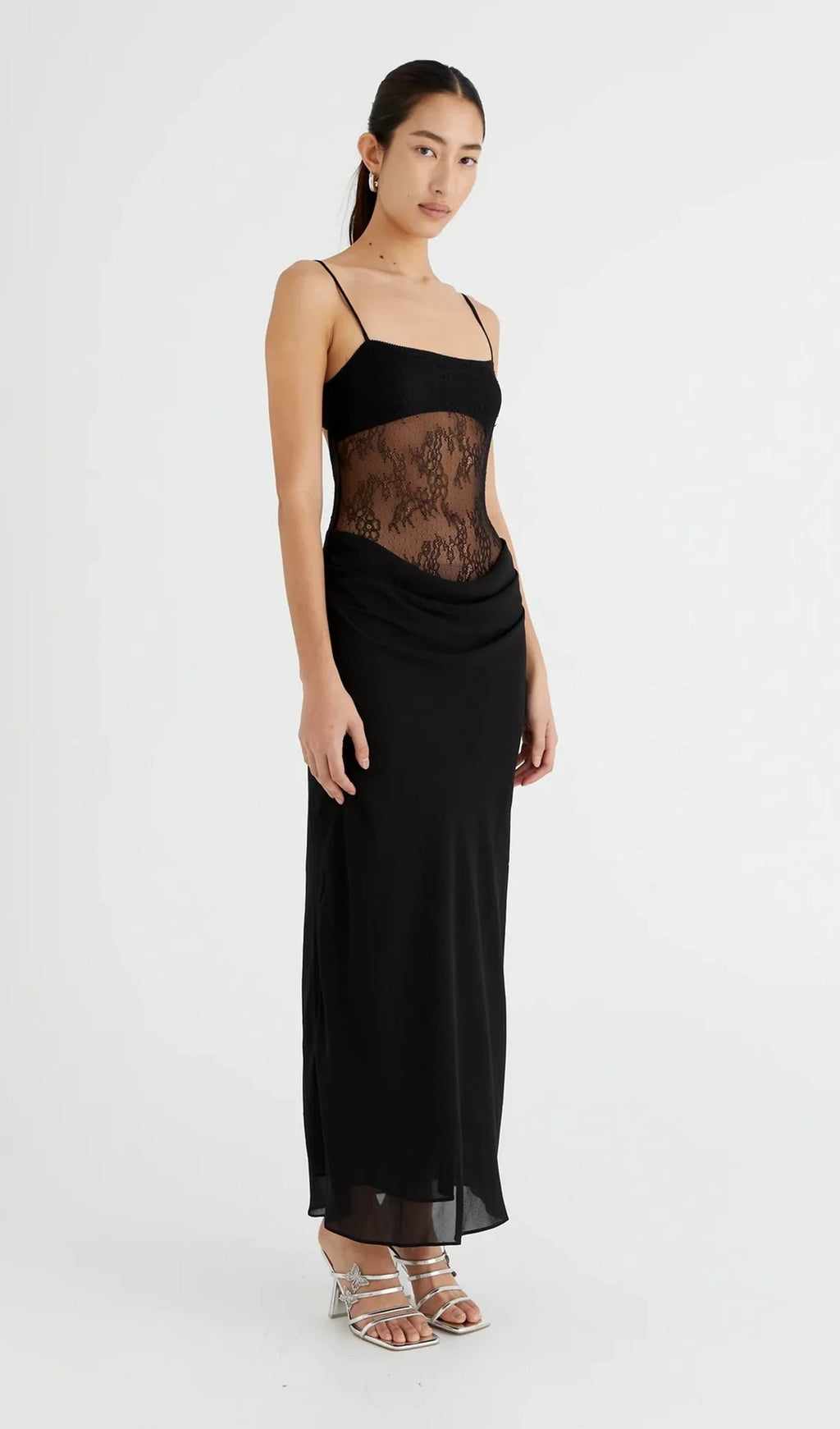 Dantelli Uzun Elbise - Siyah