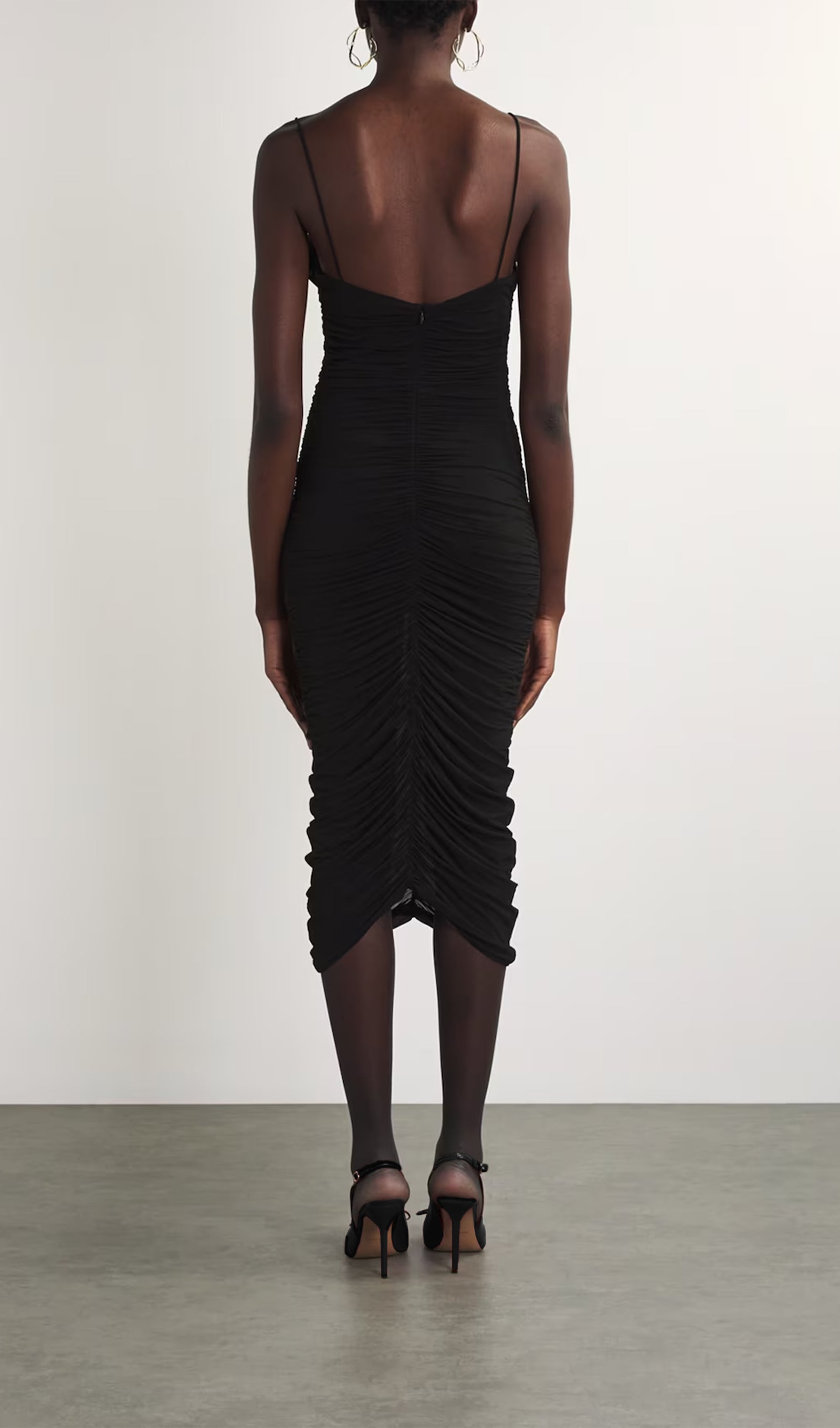 Büzgülü Gül Midi Elbise