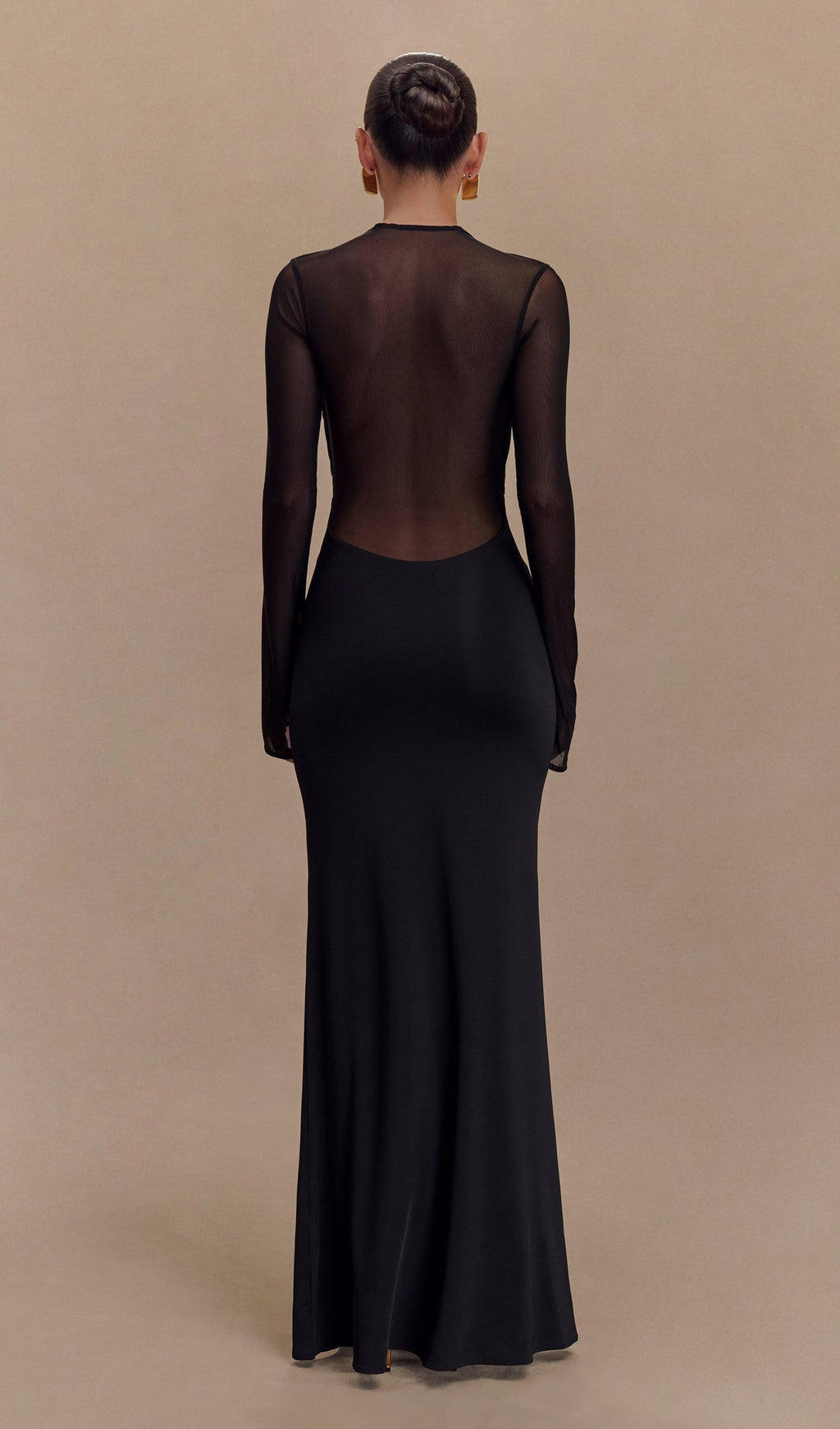 Siyah Slinky Ve File Uzun Kollu Maksi Elbise