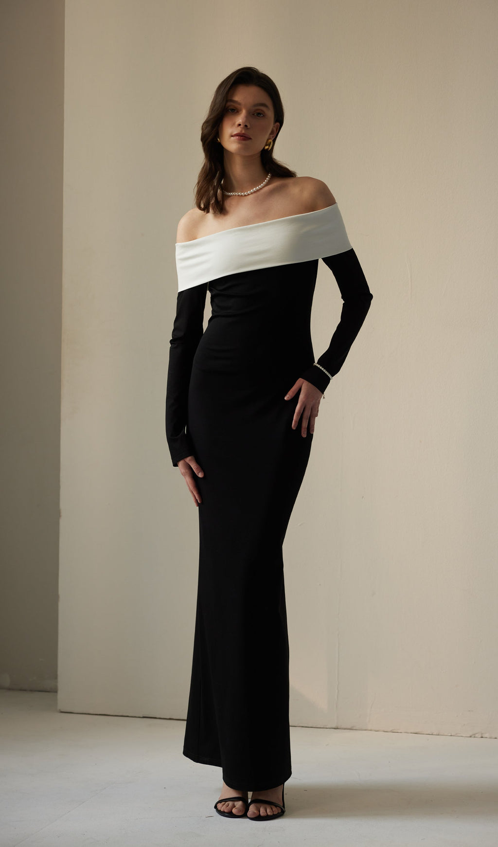 Anya Maxi Elbise Siyah/Beyaz