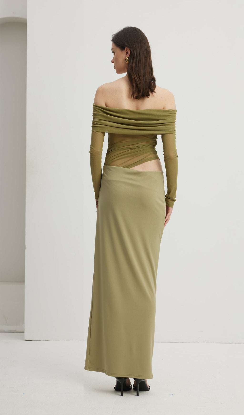 Omuz Açık Şeffaf Uzun File Yeşil