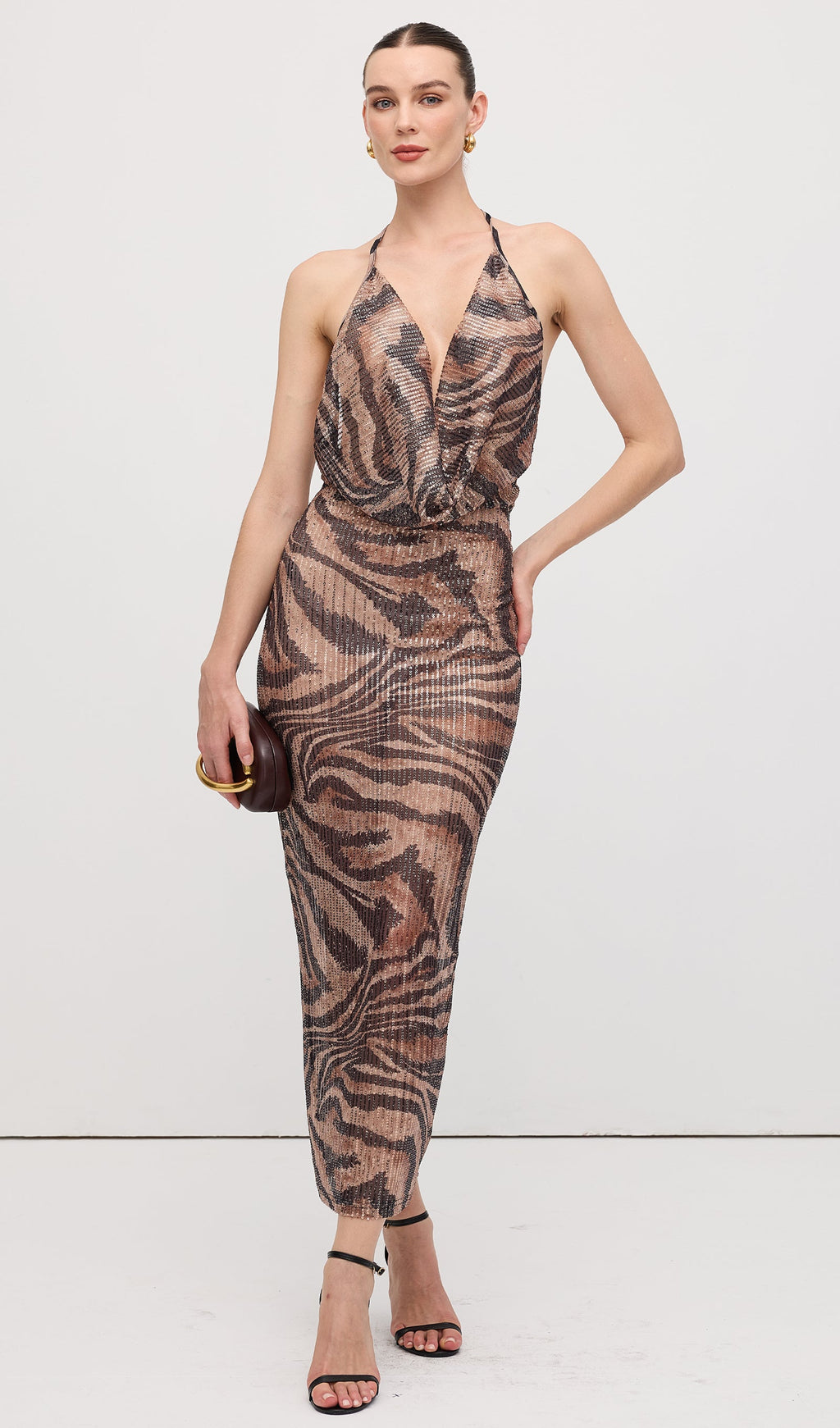 Halter Taşlı Uzun Elbise