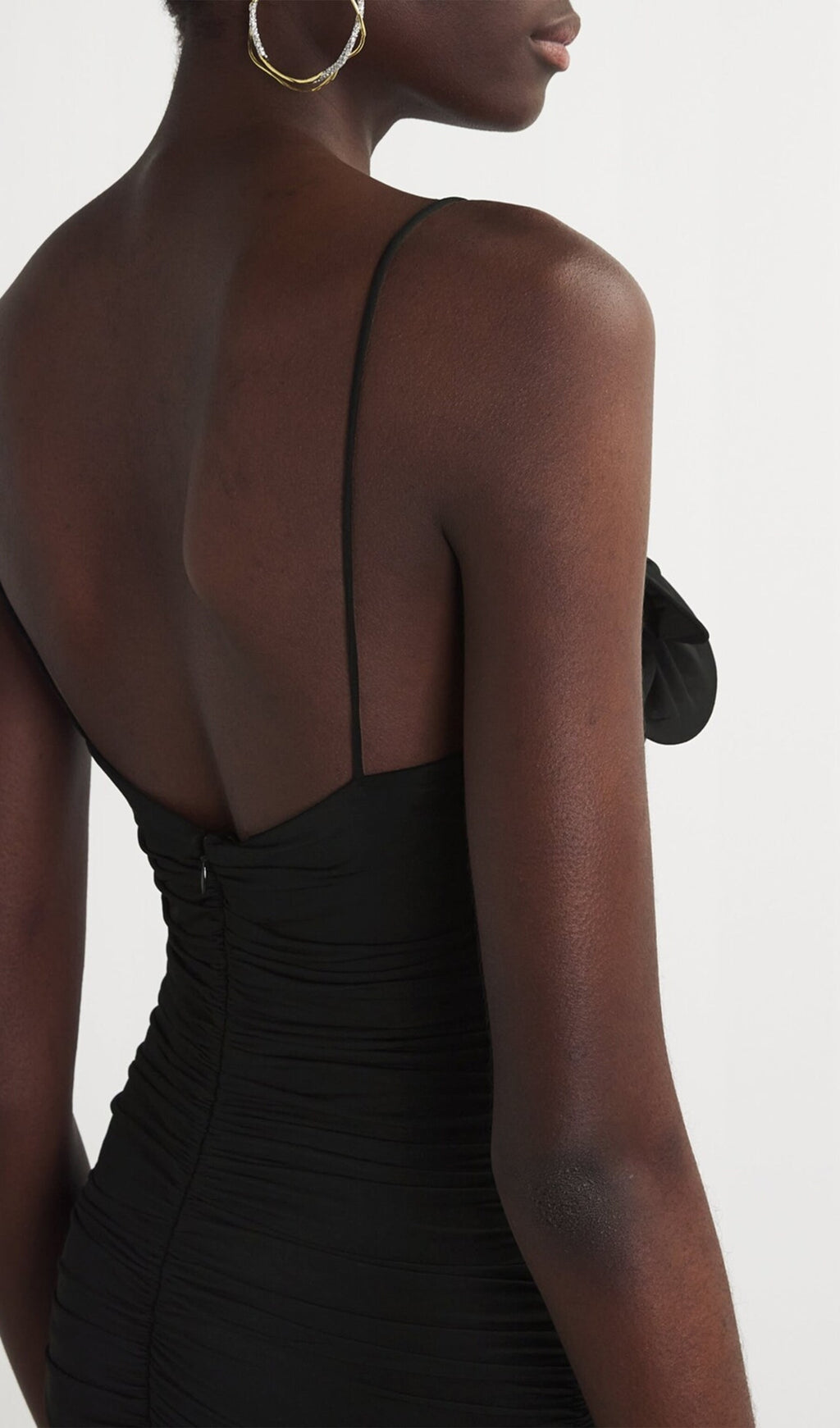 Büzgülü Gül Midi Elbise