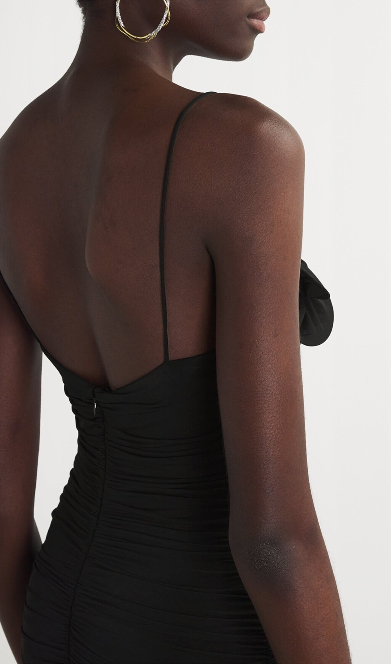 Büzgülü Gül Midi Elbise