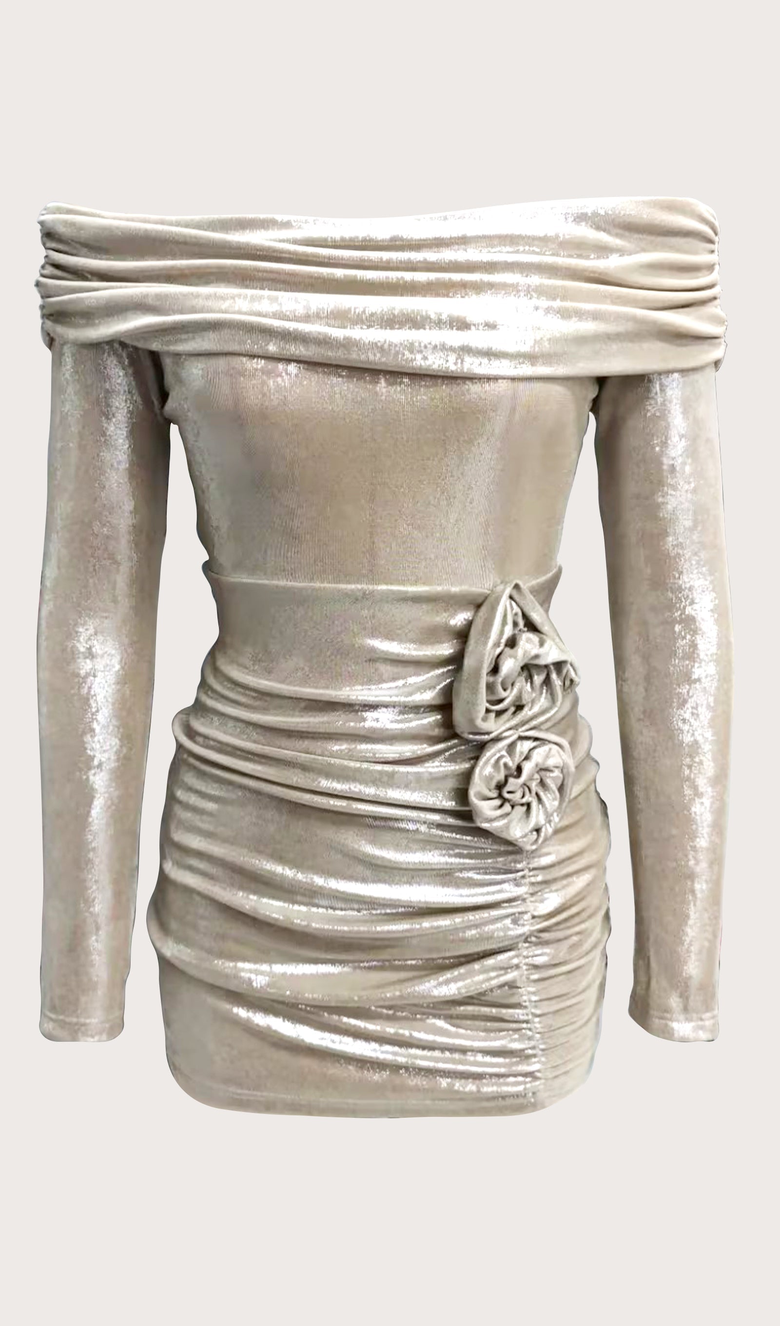 Omuz Açık Uzun Kollu Mini Elbise