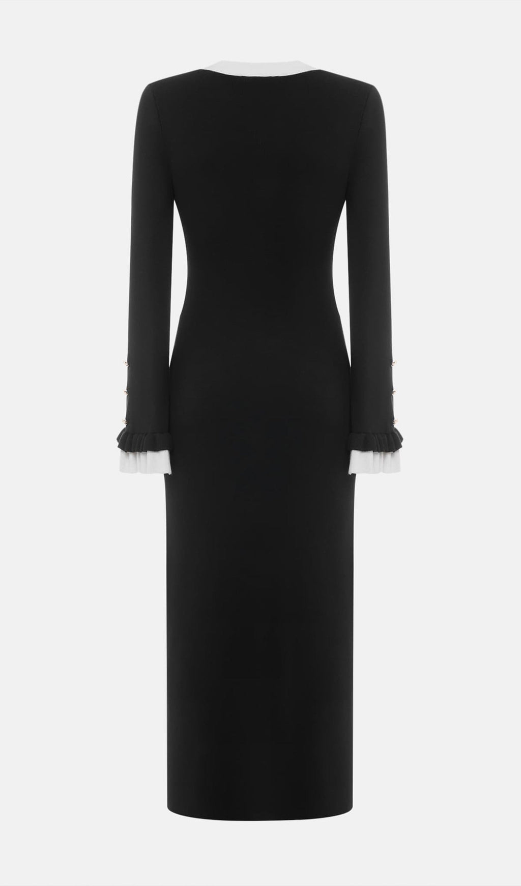 Örme Kontrast Manşetli Uzun Elbise