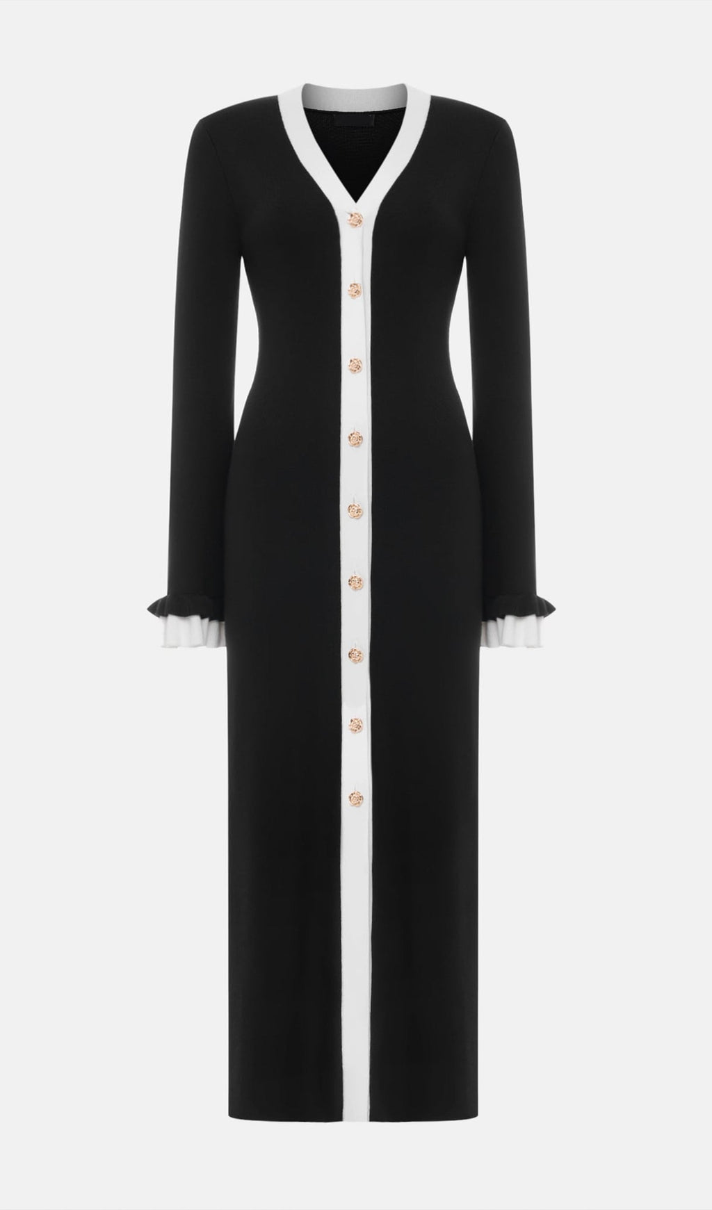 Örme Kontrast Manşetli Uzun Elbise