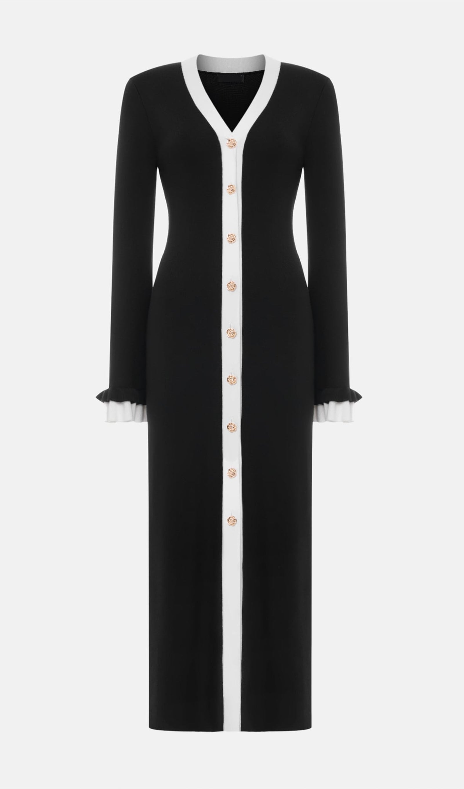 Örme Kontrast Manşetli Uzun Elbise