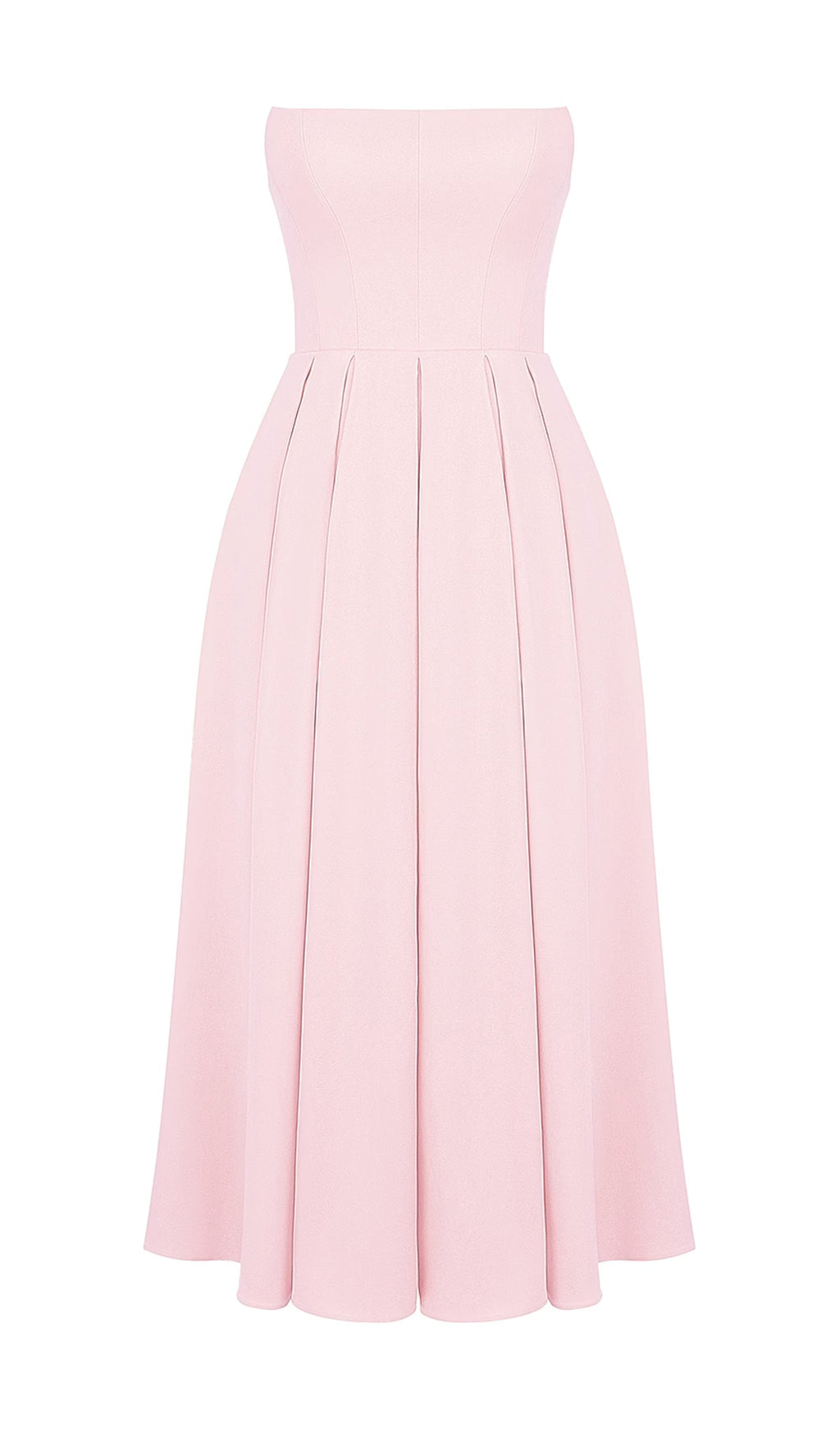 Pembe Straplez Korseli Midi Elbise