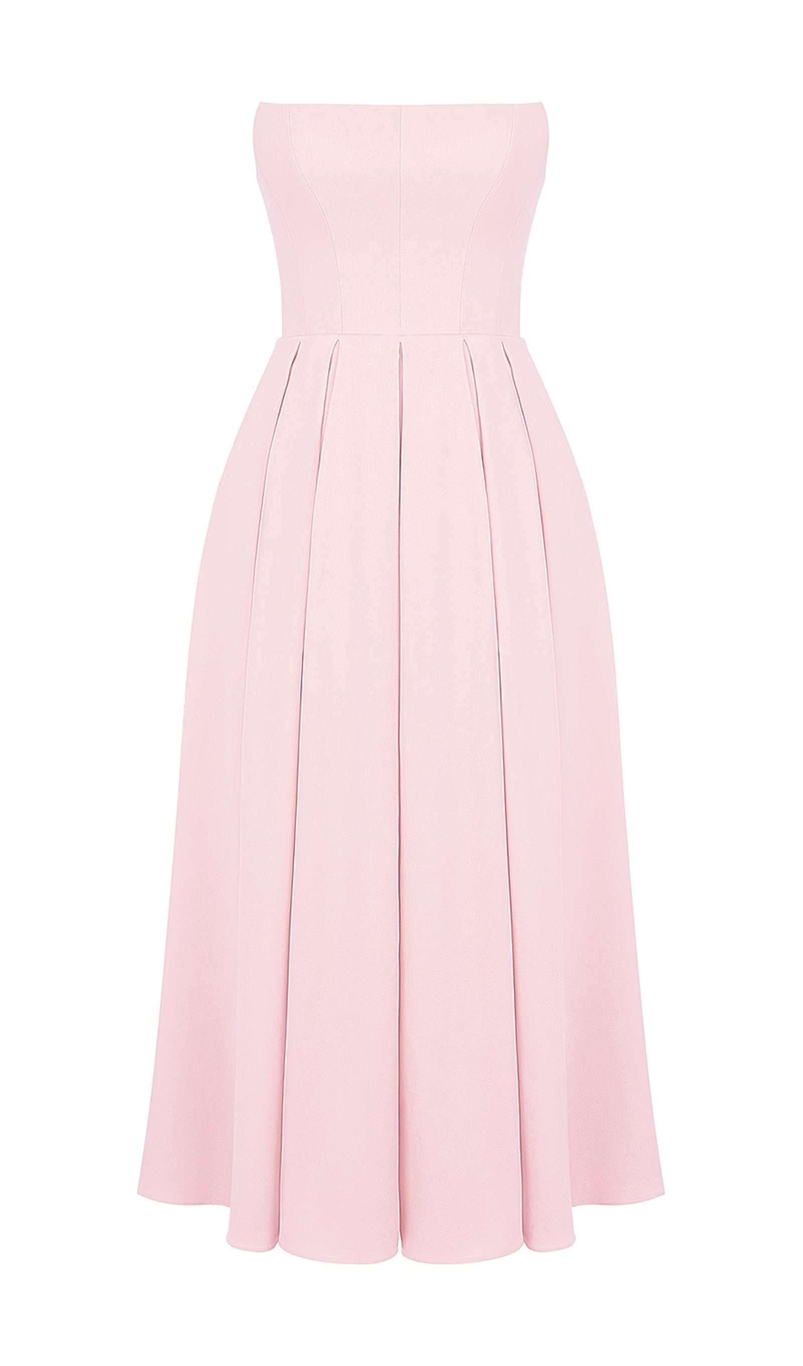 Pembe Straplez Korseli Midi Elbise