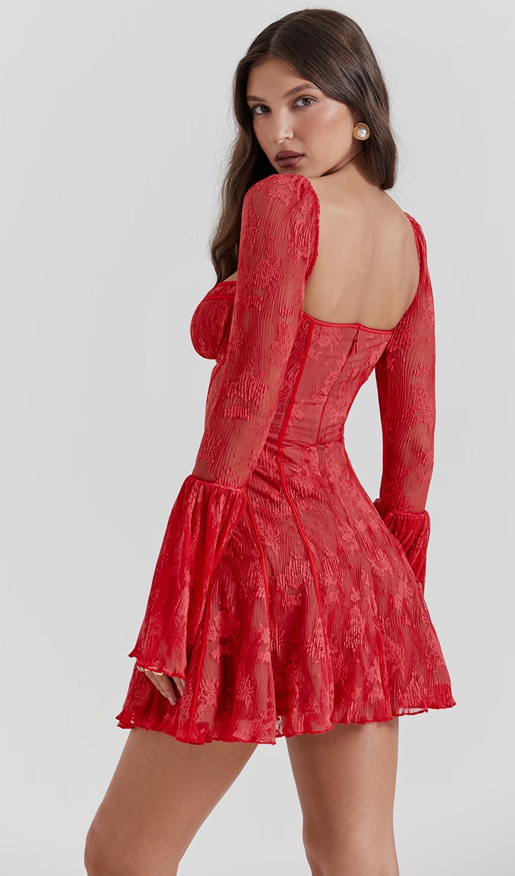 Kavita Kırmızı Dantel Mini Elbise