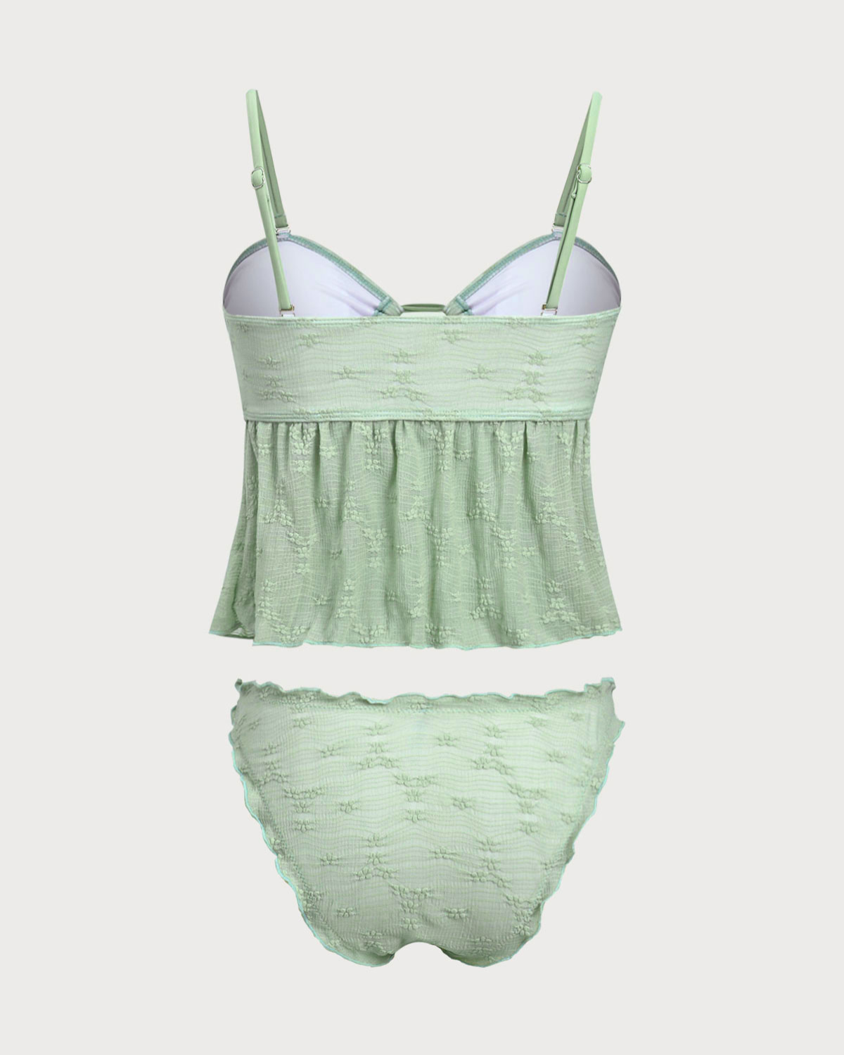 Yeşil Örme Kesikli Önden Bağlamalı Tankini Mayo