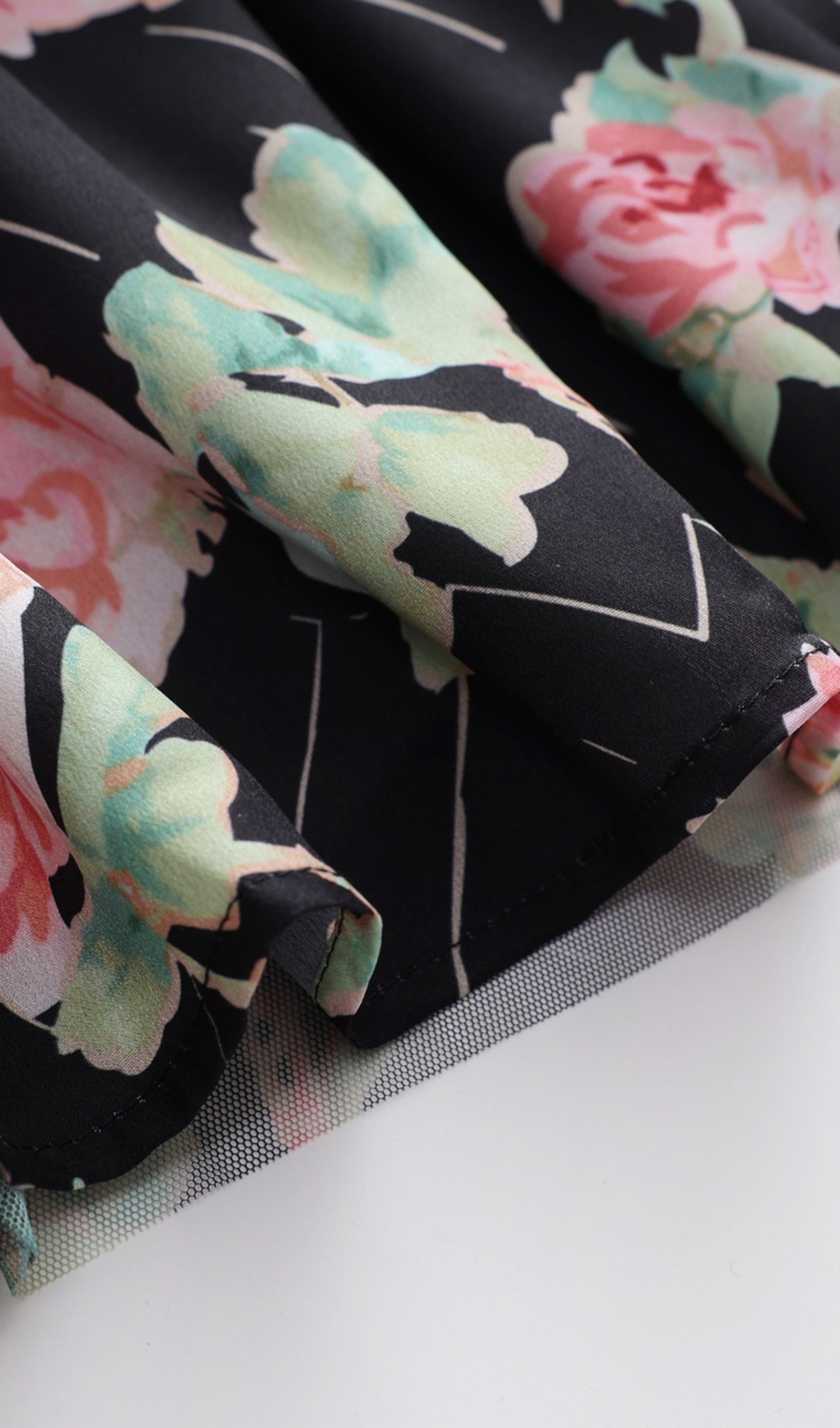 Omuz Açık Çiçekli Volanlı File Uzun Elbise