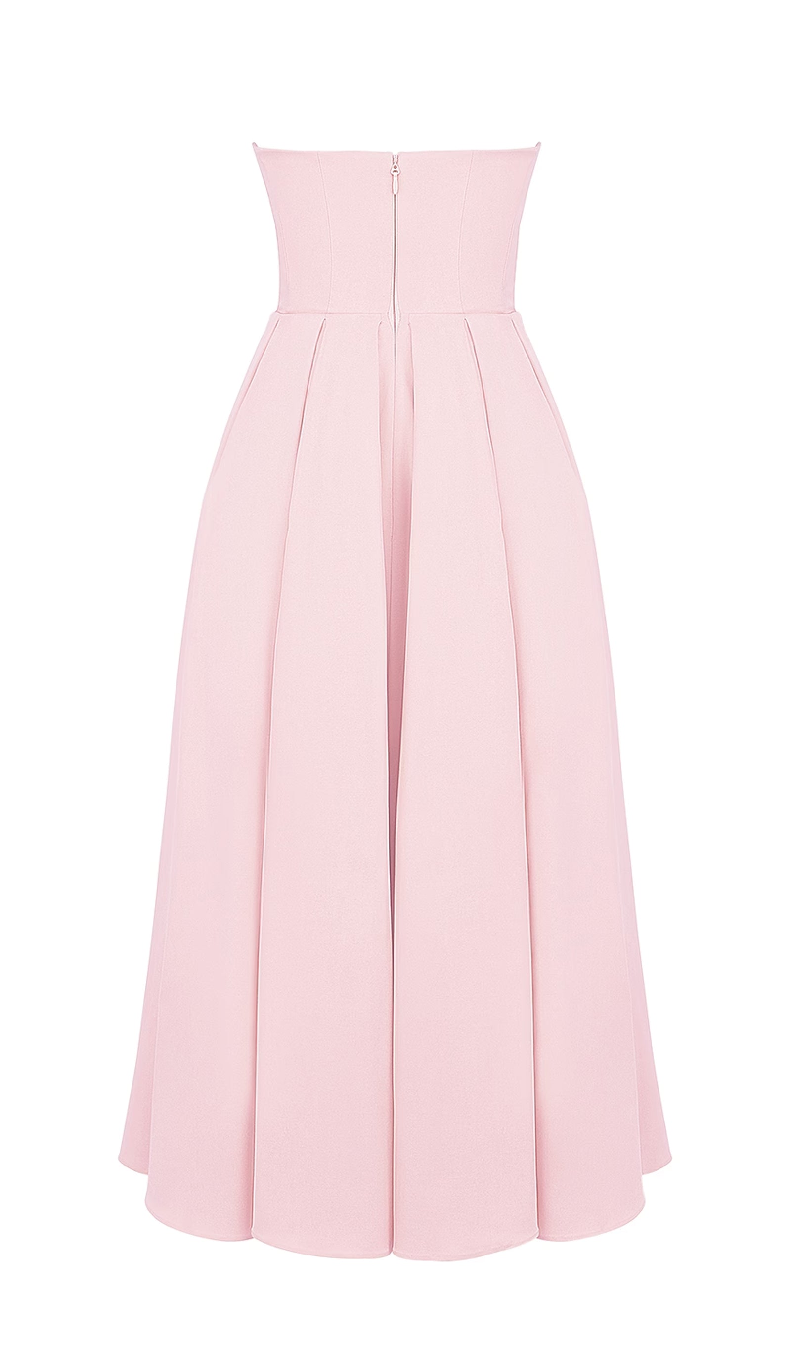 Pembe Straplez Korseli Midi Elbise