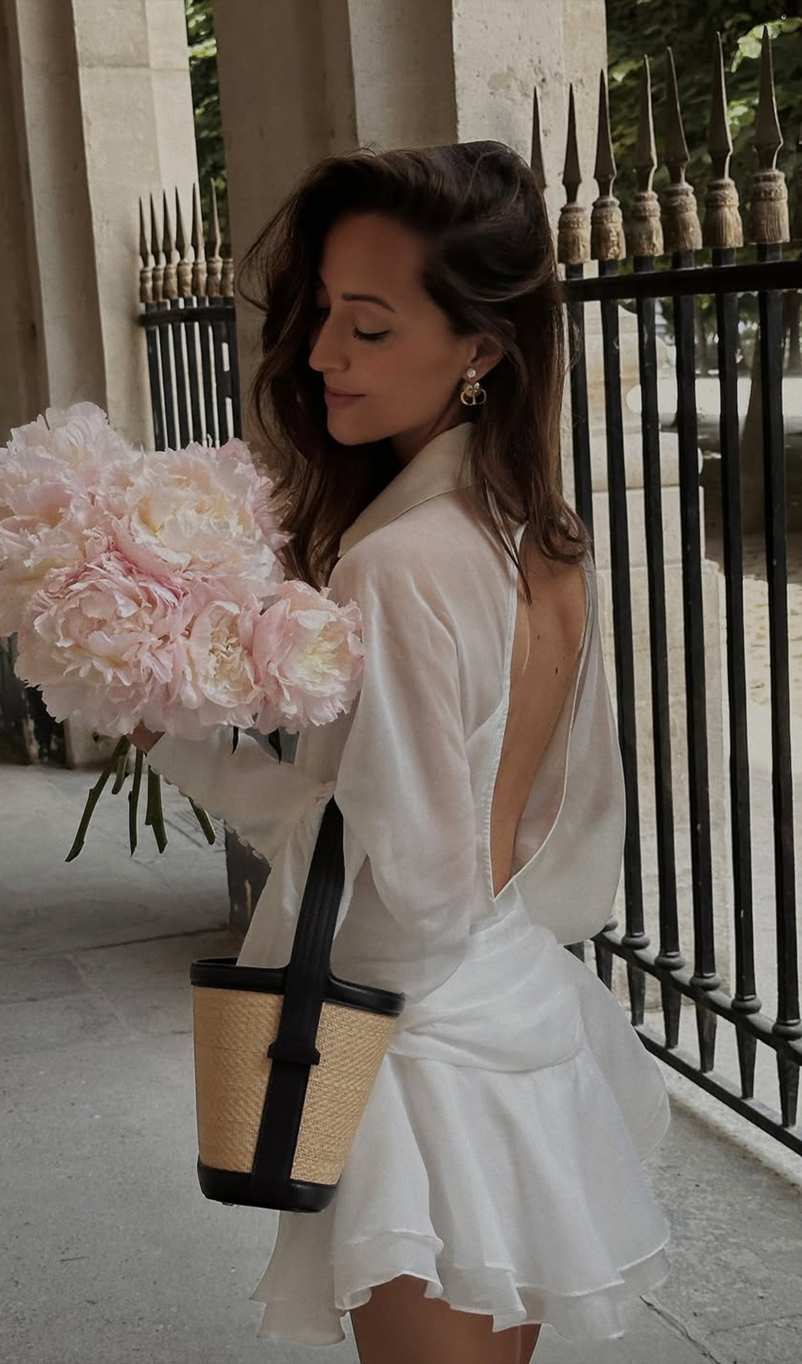 Beyaz Düz Fener Kollu Mini Elbise