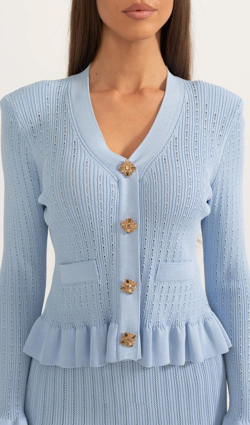 Fırfırlı Kloş Örgü Midi Elbise