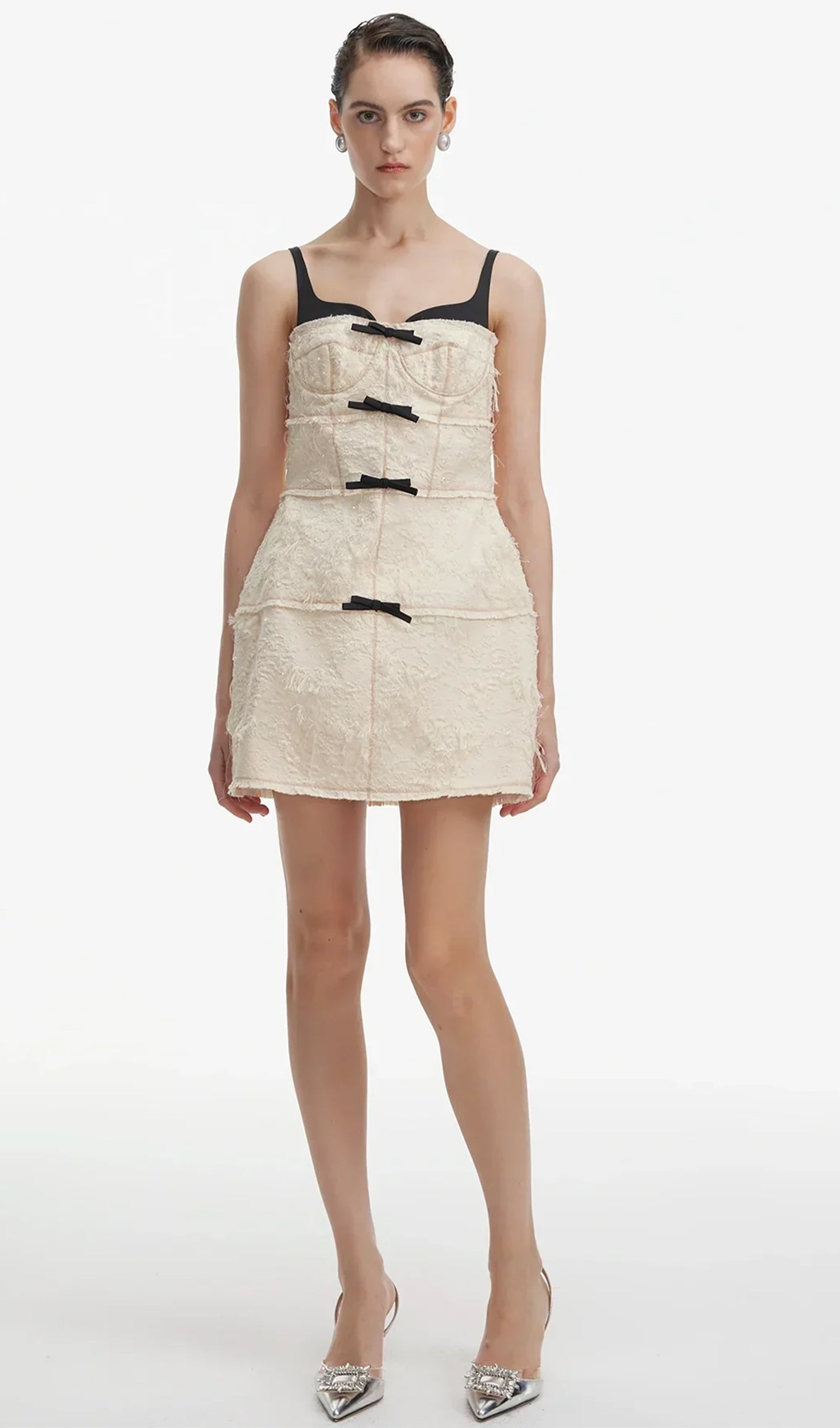 Tüylü Siyah/Beyaz Mini Elbise