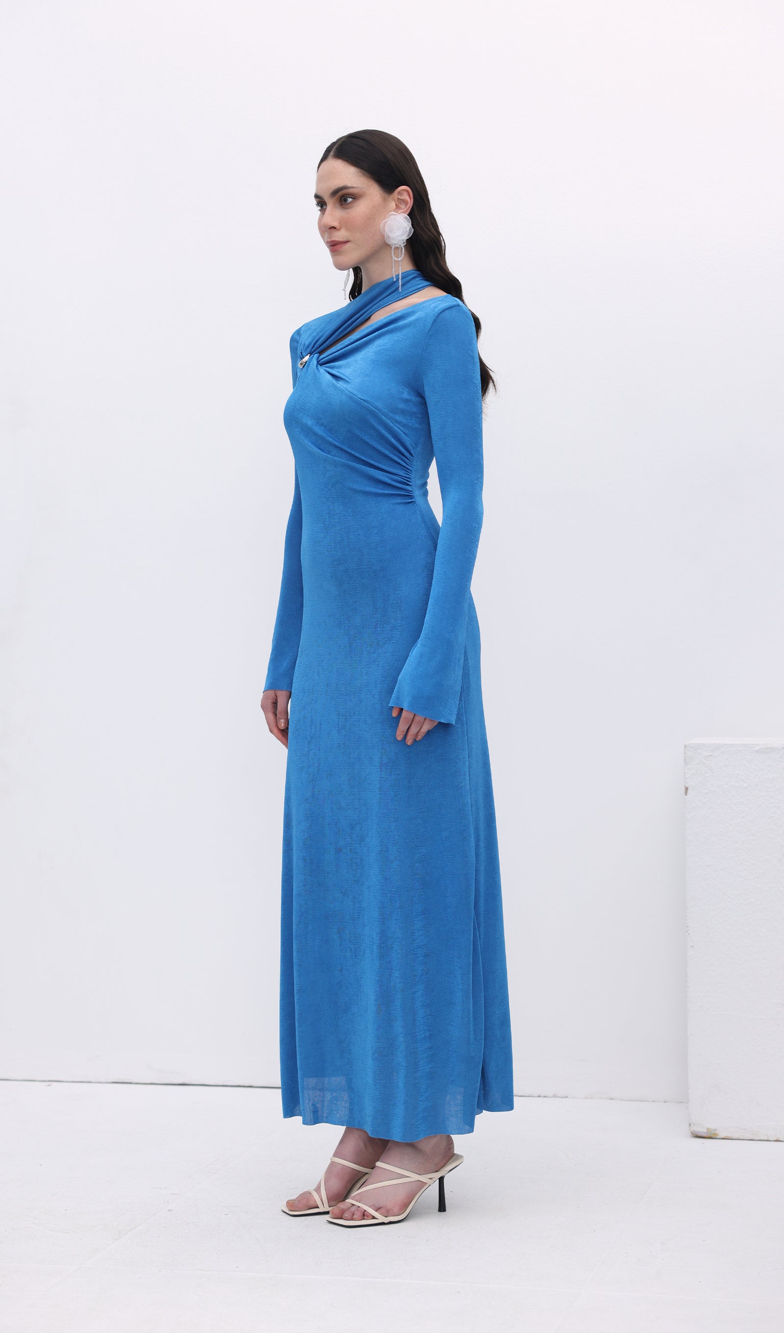 Hollow Out Metalik Dekorlu Uzun Elbise