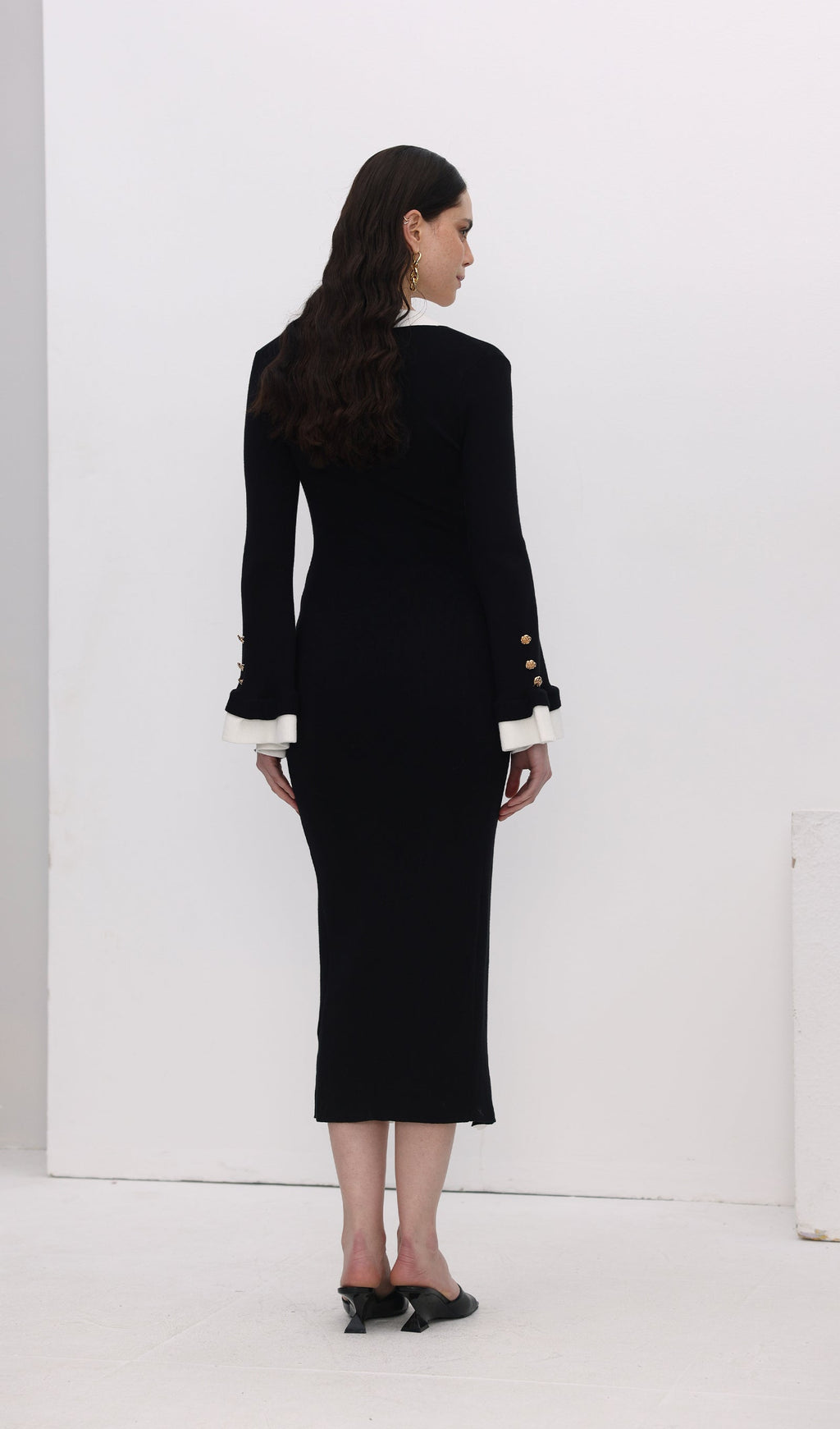 Örme Kontrast Manşetli Uzun Elbise