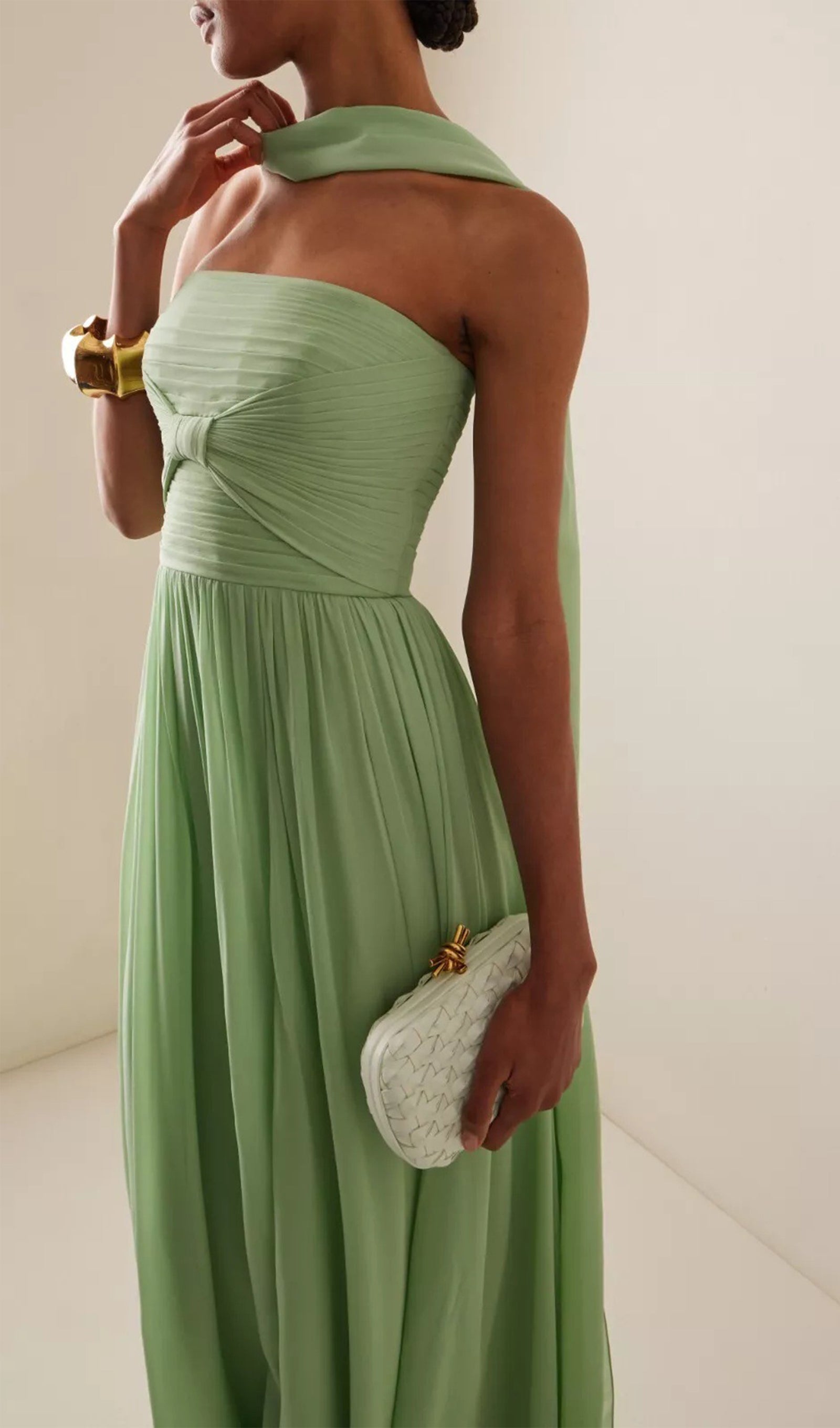 Eşarp Yaka Askısız Jorjet Elbise Uzun Elbise