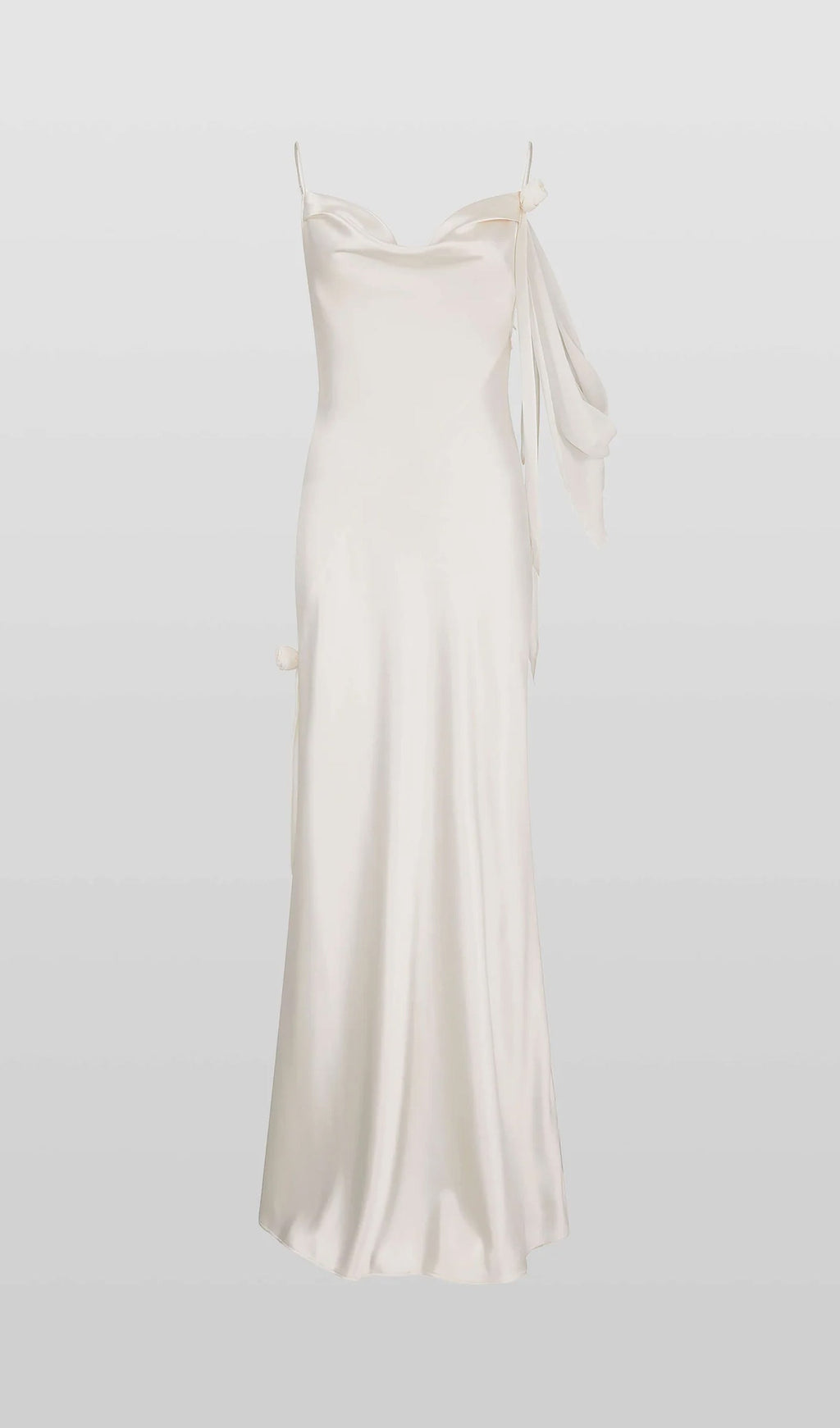 Kolsuz Saten Drapeli Uzun Elbise