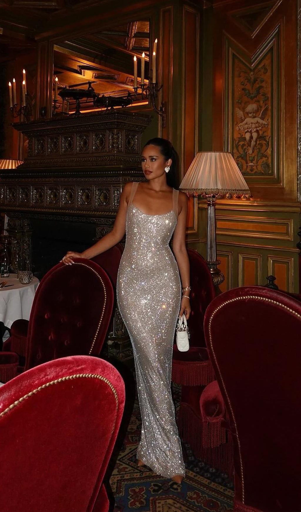 Sırtı Fileli Sıcak Düzeltme Uzun Elbise