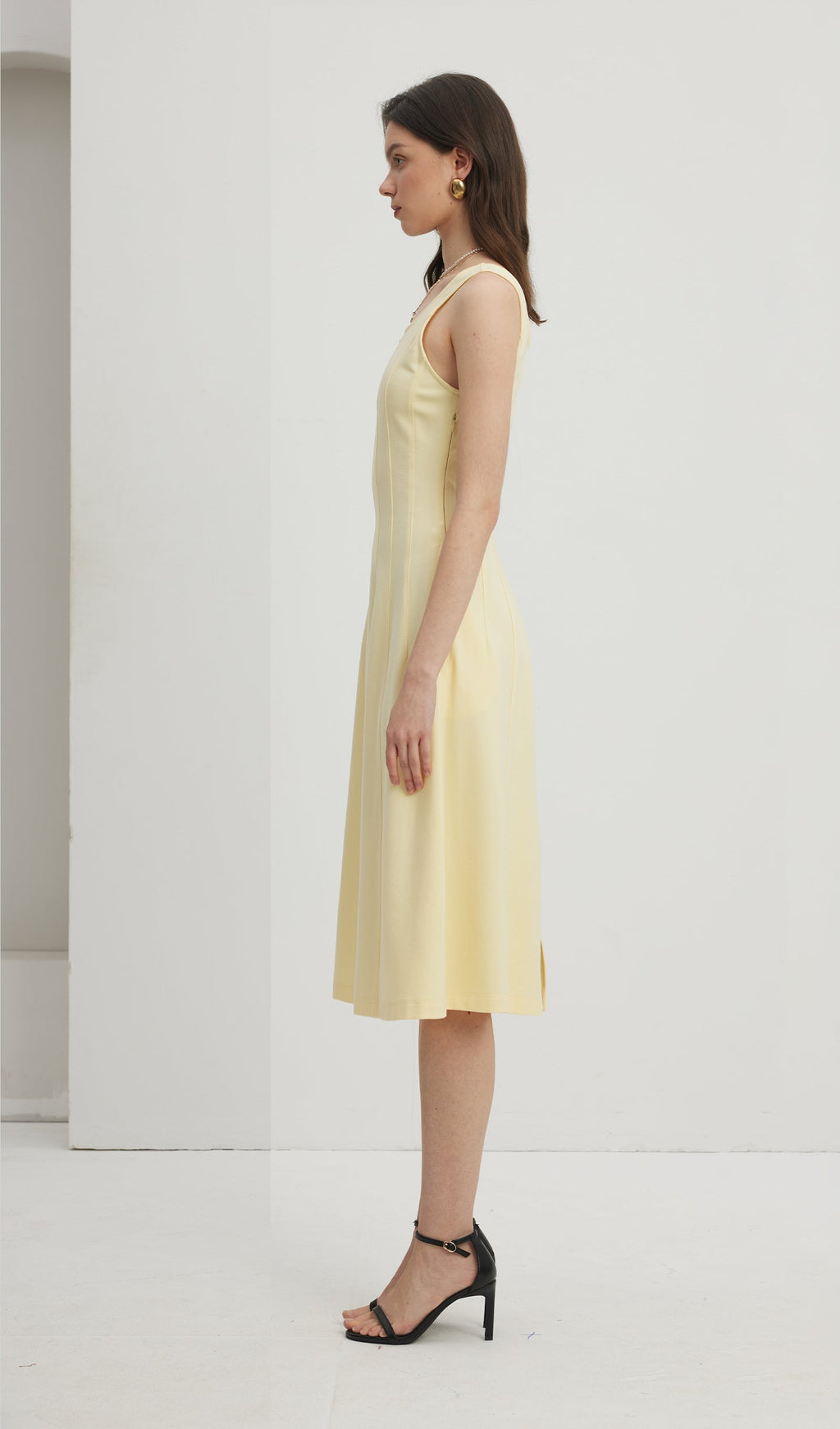 Pileli Bölünmüş Midi Elbise