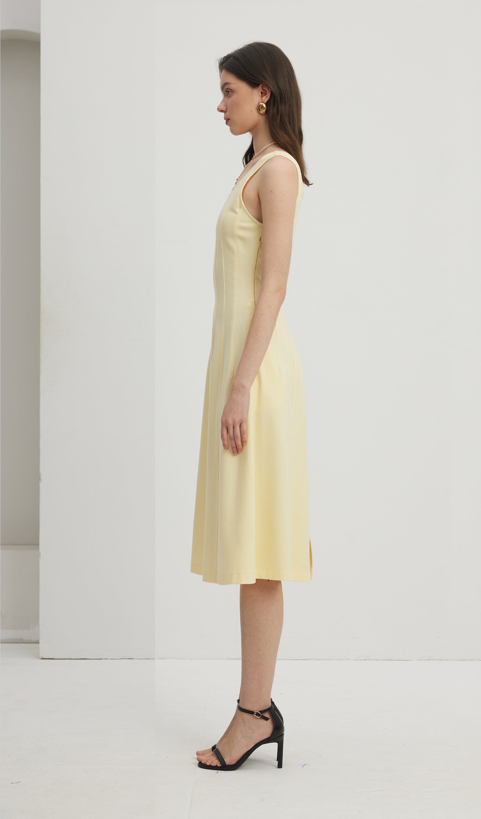 Pileli Bölünmüş Midi Elbise