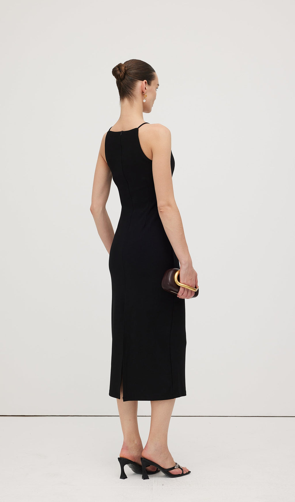 Düz Anahtar Deliği Kesimli Midi Elbise