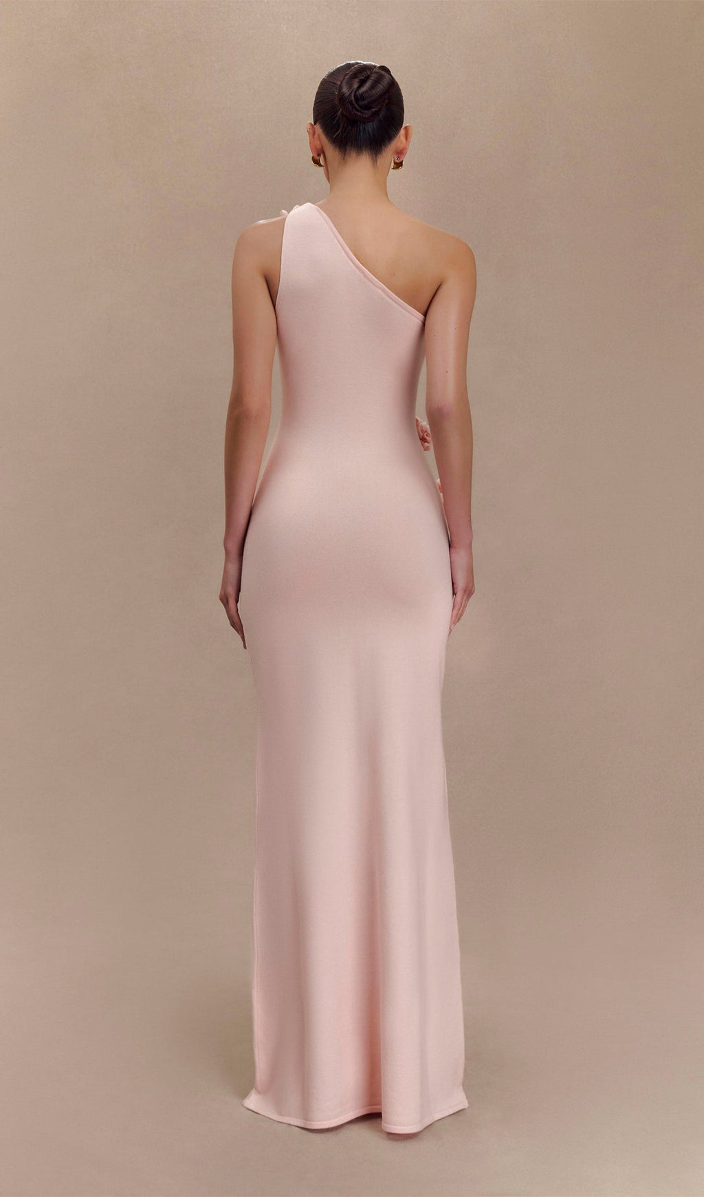 Tek Omuzlu Çiçekli Örme Uzun Elbise