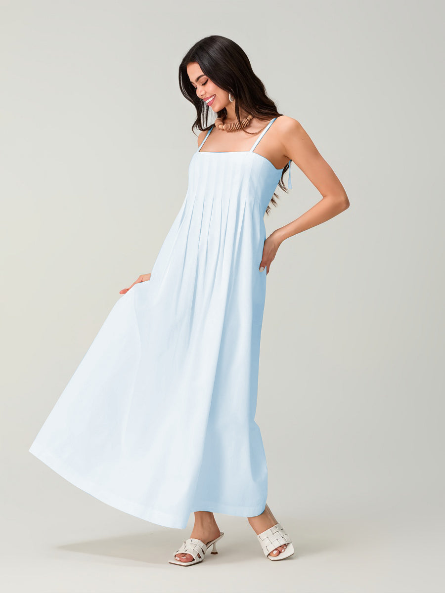 Spagetti Pileli Bol Uzun Elbise