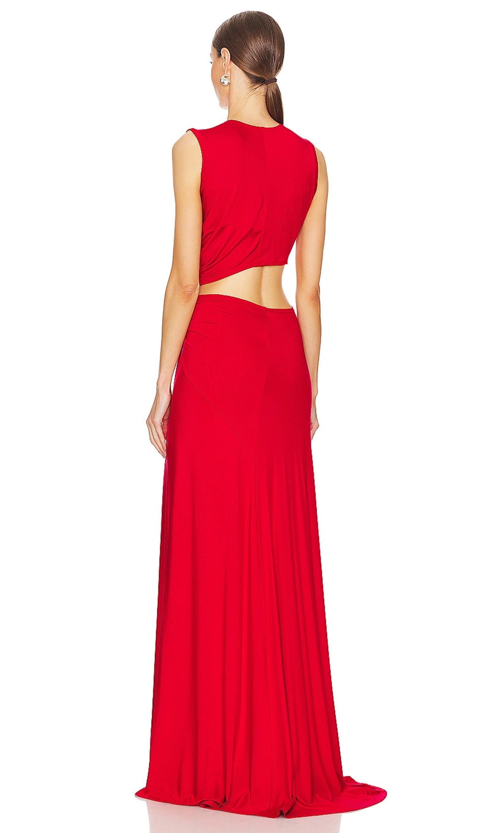 Tek Omuzlu Kesik Uzun Elbise - Kırmızı