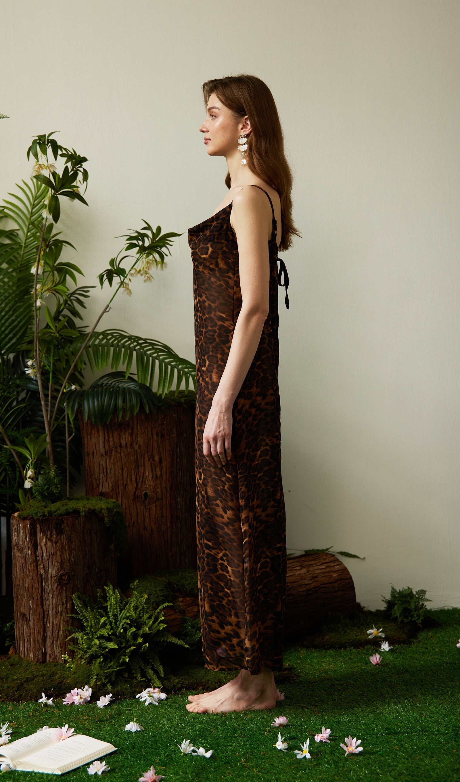 Leopar Desenli Uzun Elbise