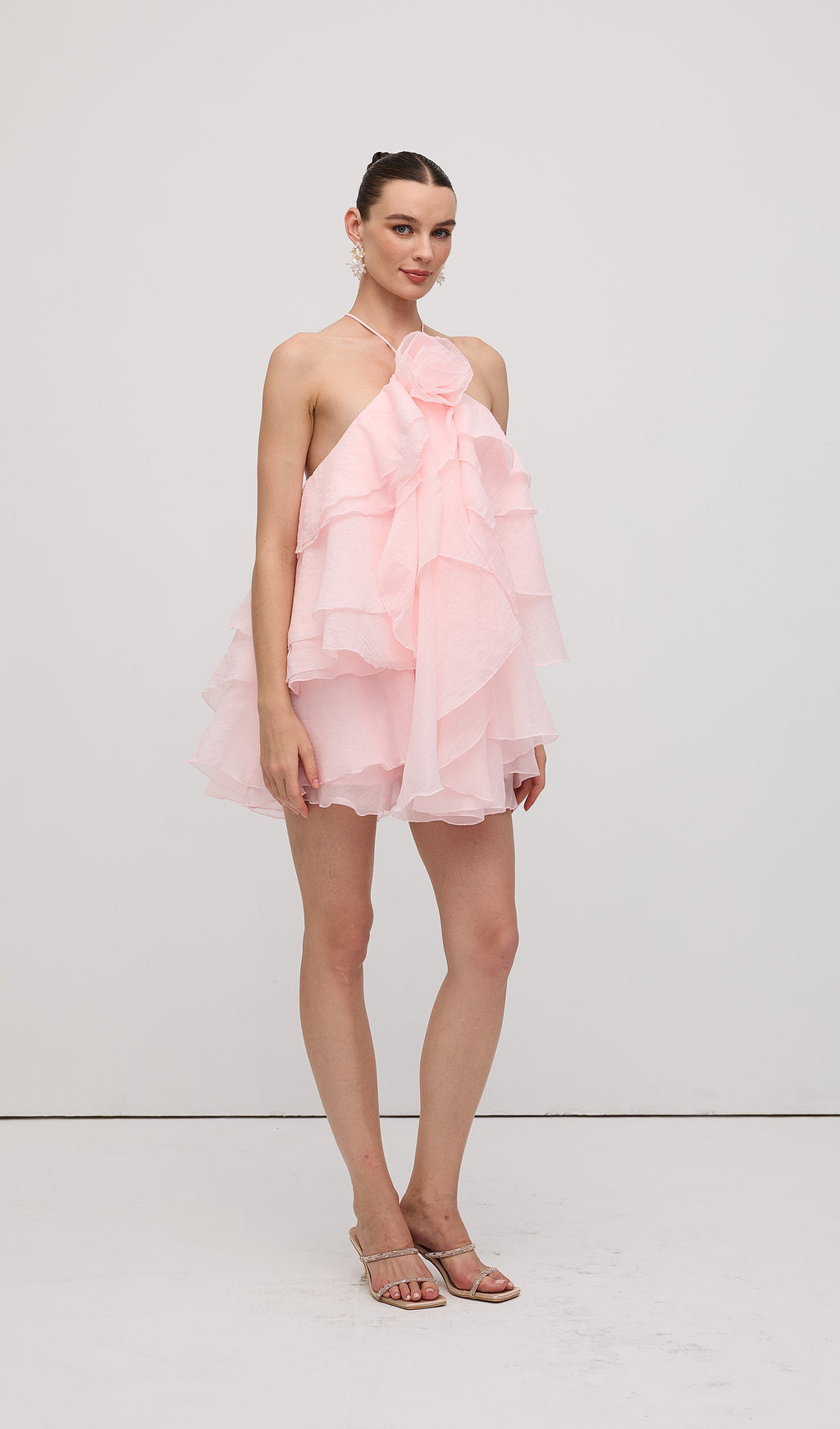 Askılı Katlı Mini Elbise Pembe