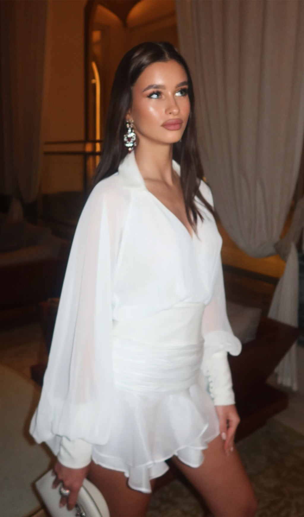 Düz Fener Kollu Mini Elbise