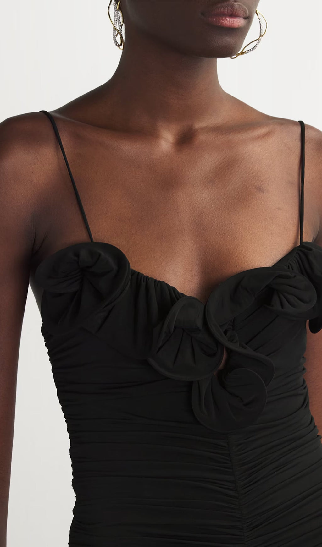 Büzgülü Gül Midi Elbise