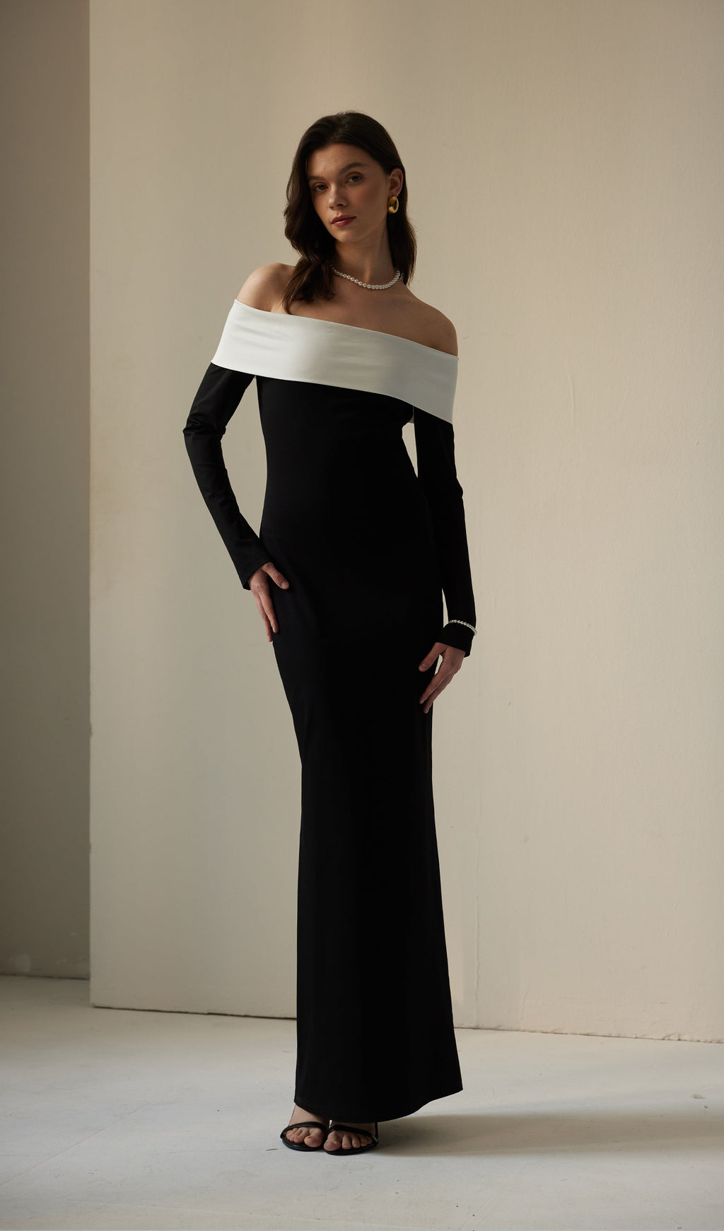 Anya Maxi Elbise Siyah/Beyaz