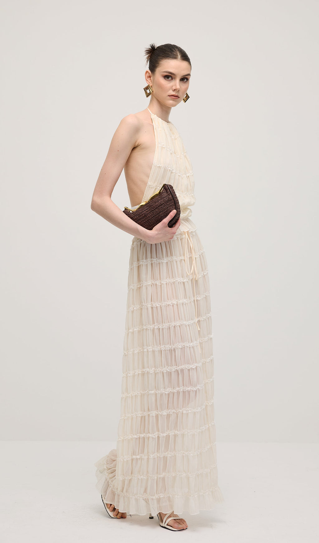 Beyaz Askılı Üst Ve Büzgülü Detaylı Uzun Etek Takımları