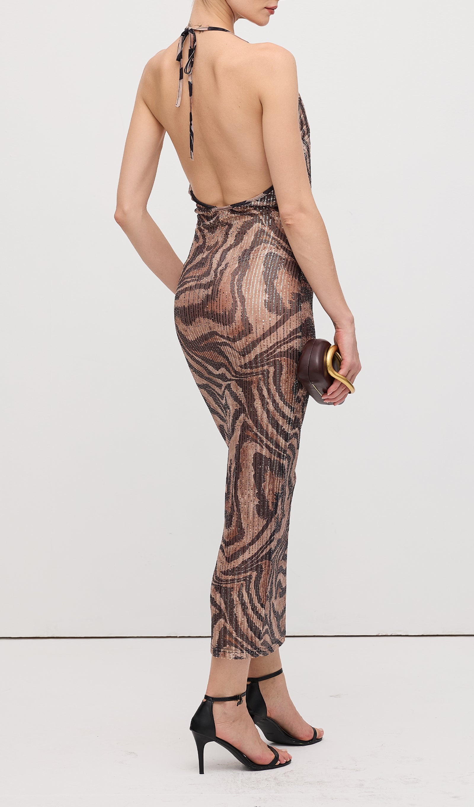 Halter Taşlı Uzun Elbise