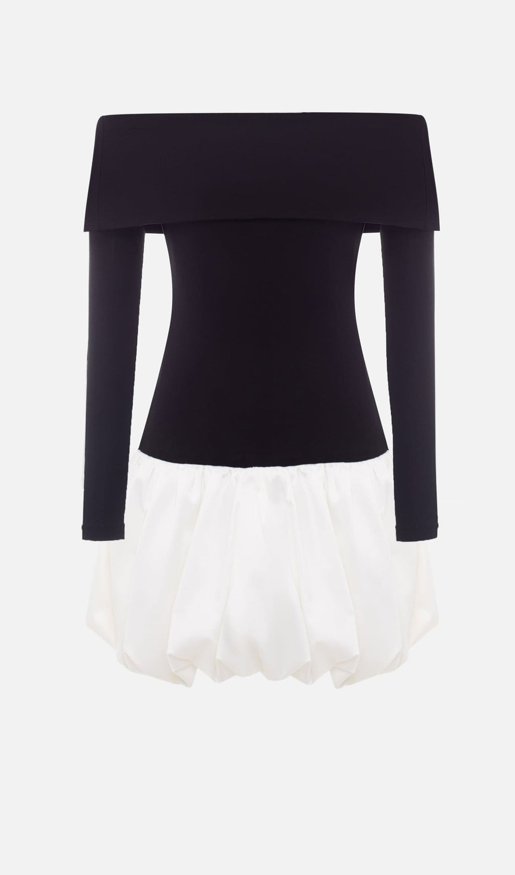 Açık Omuzlu Balon Mini Elbise-Beyaz