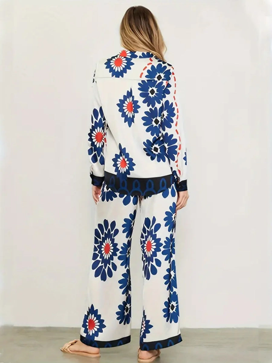 Çiçek Desenli Pantolon Gömlek Takımı