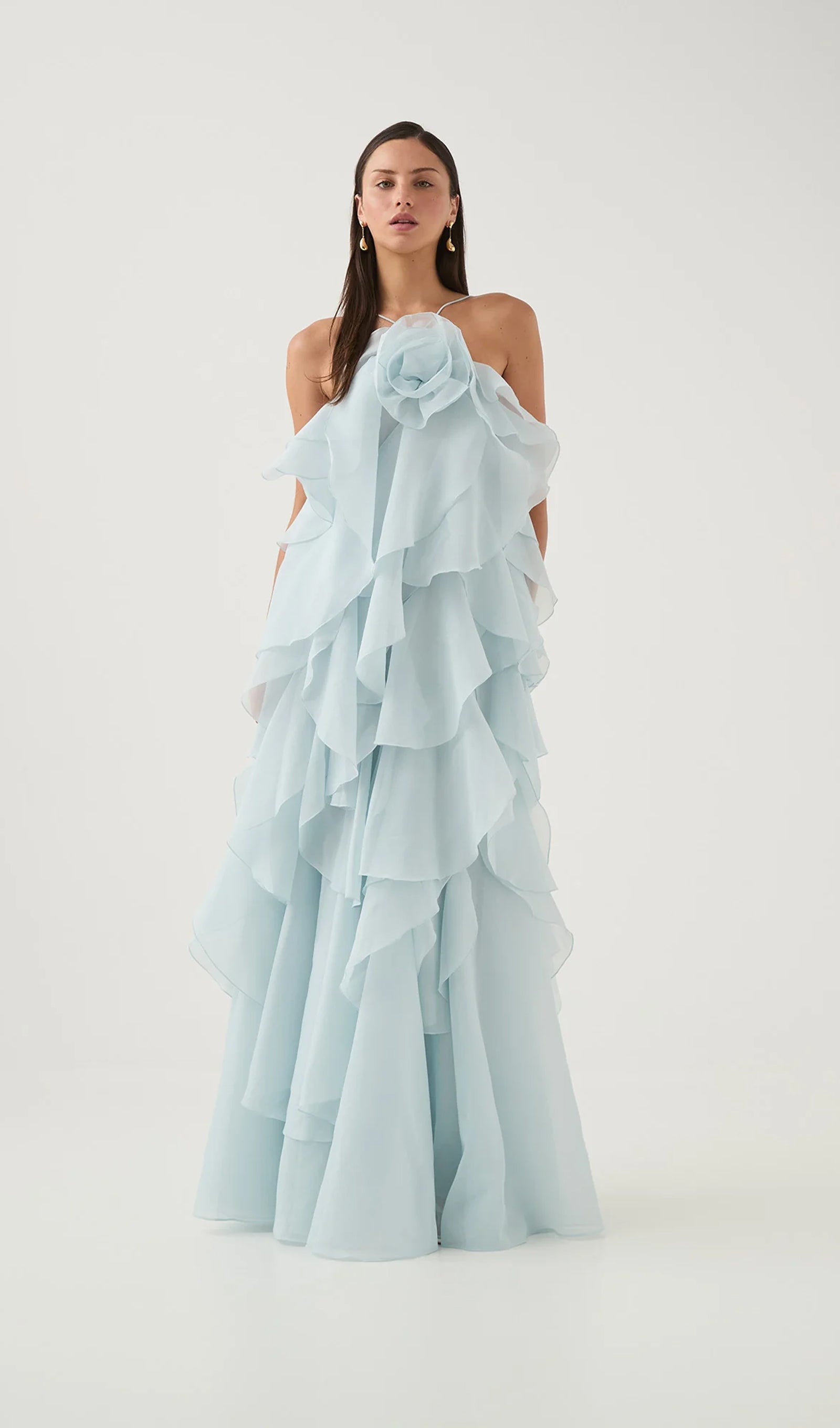 Askılı Katmanlı Uzun Elbise