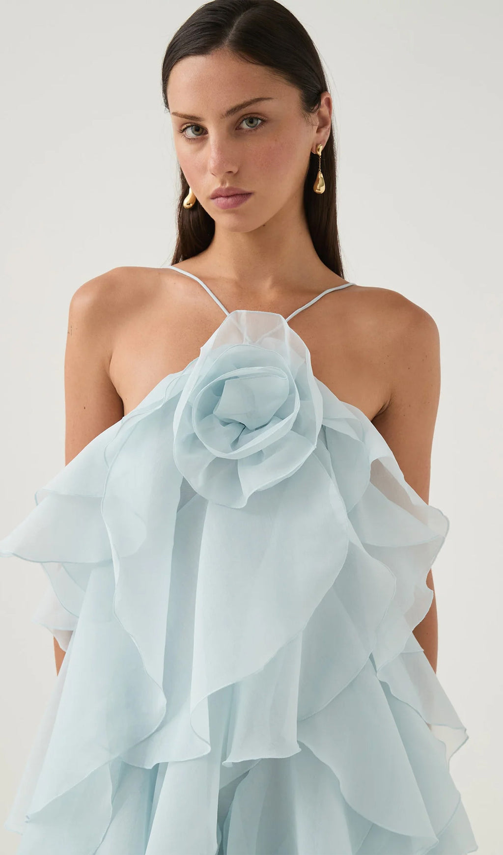 Askılı Katmanlı Uzun Elbise