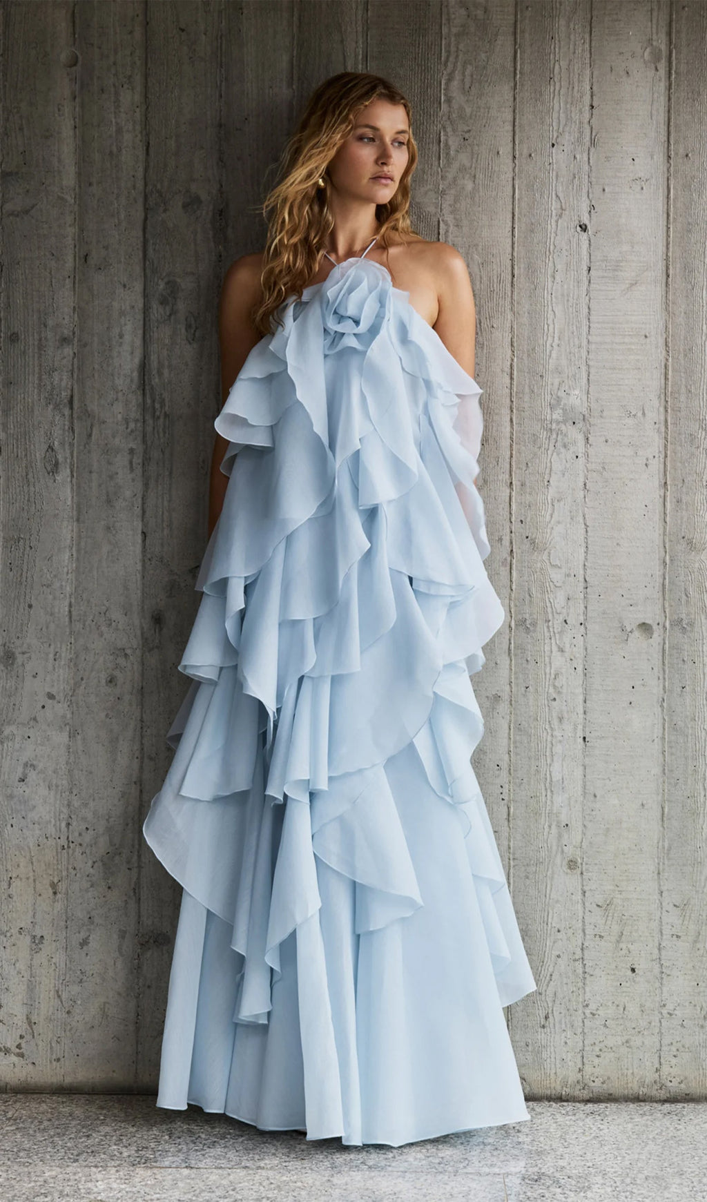 Askılı Katmanlı Uzun Elbise