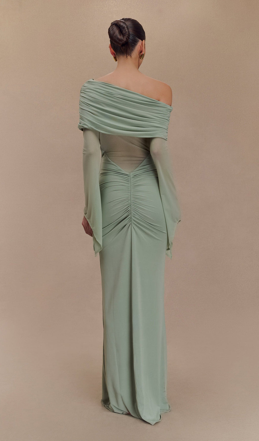 Tek Omuzlu Slinky Büzgülü Uzun Elbise - Yeşil