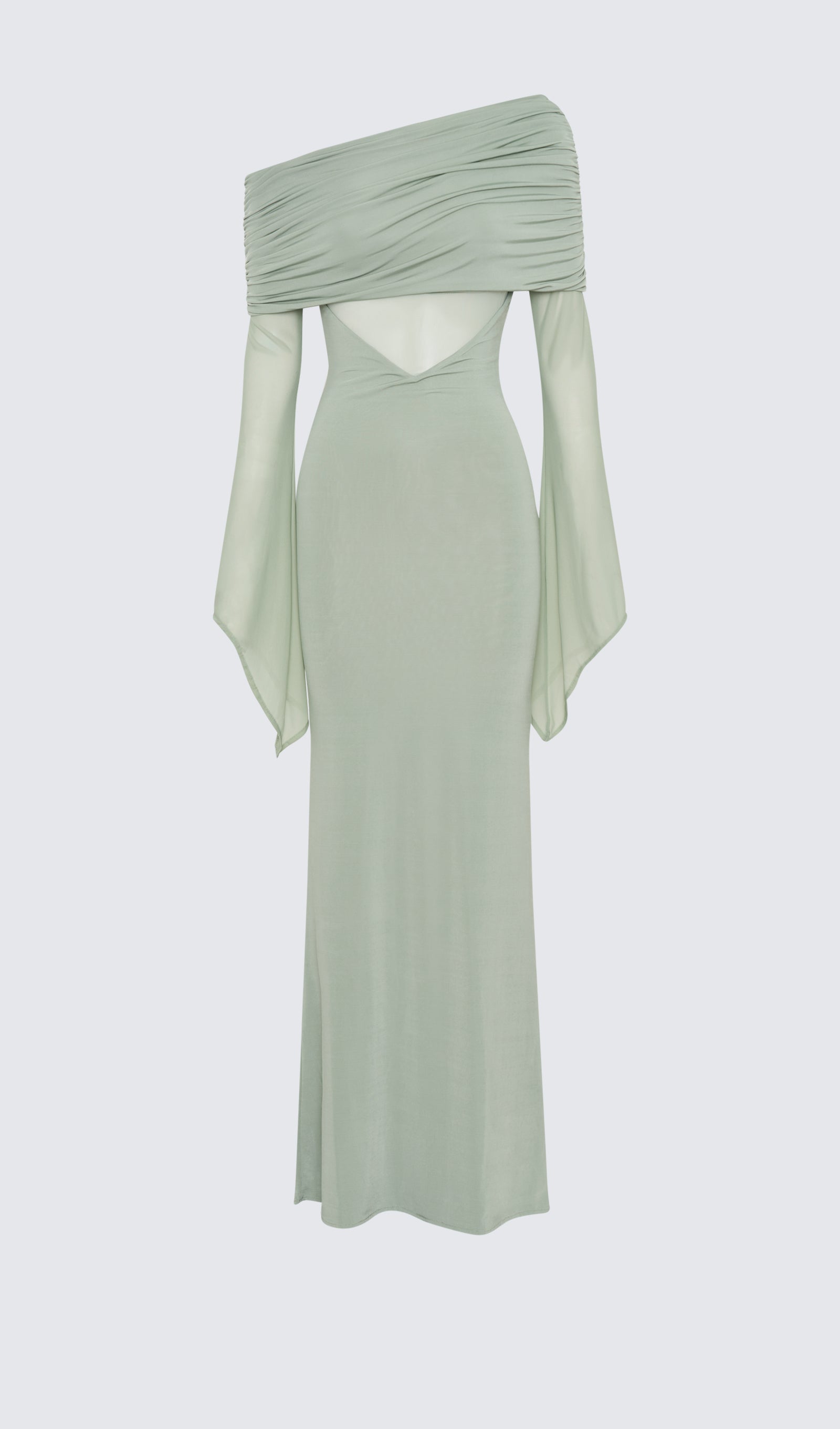 Tek Omuzlu Slinky Büzgülü Uzun Elbise - Yeşil