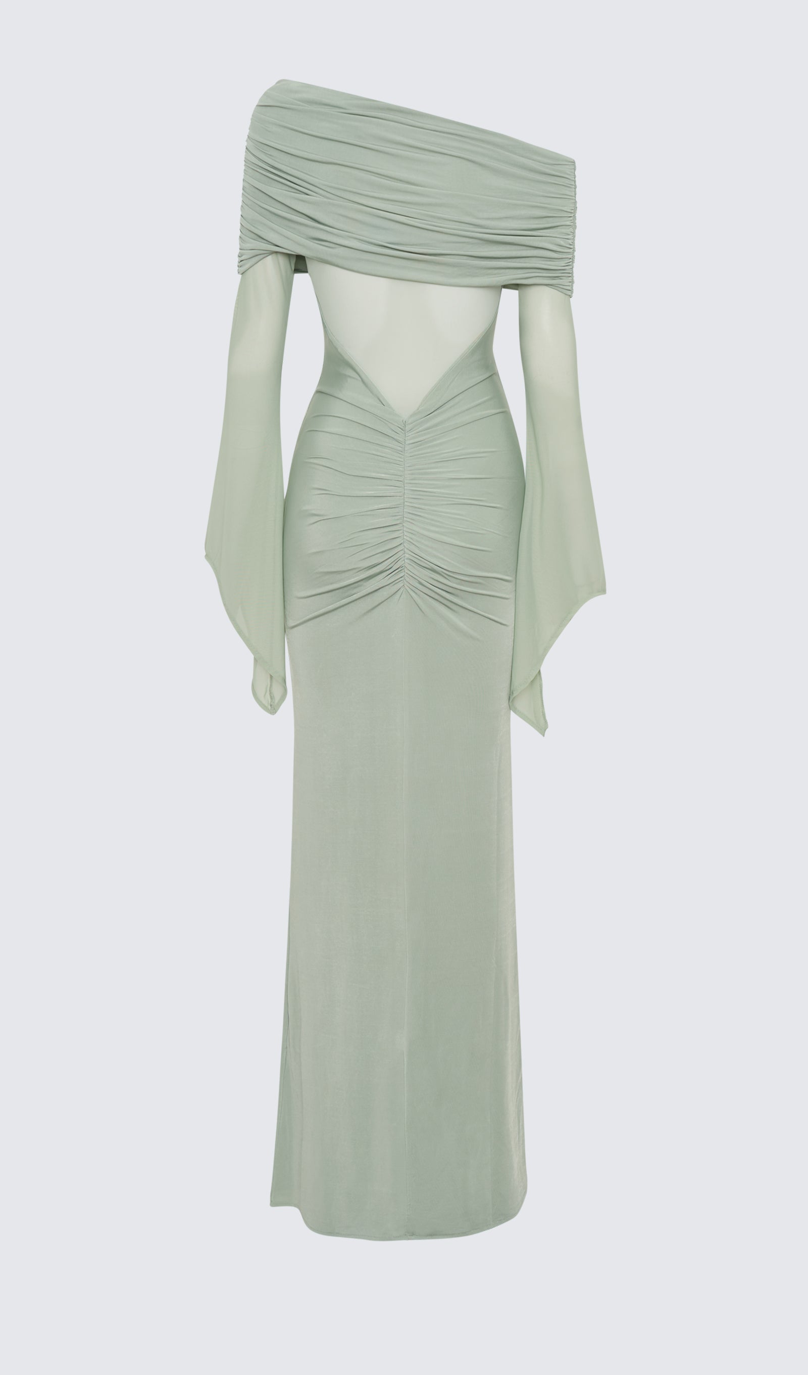 Tek Omuzlu Slinky Büzgülü Uzun Elbise - Yeşil