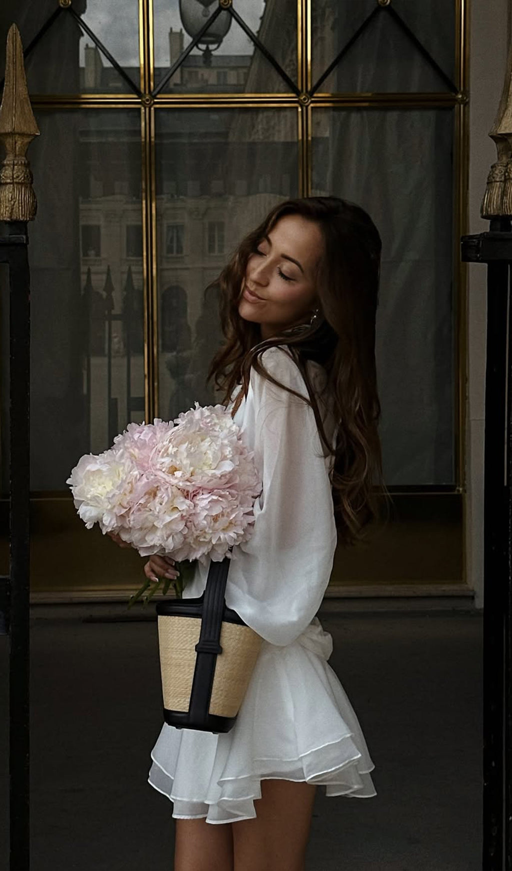 Beyaz Düz Fener Kollu Mini Elbise