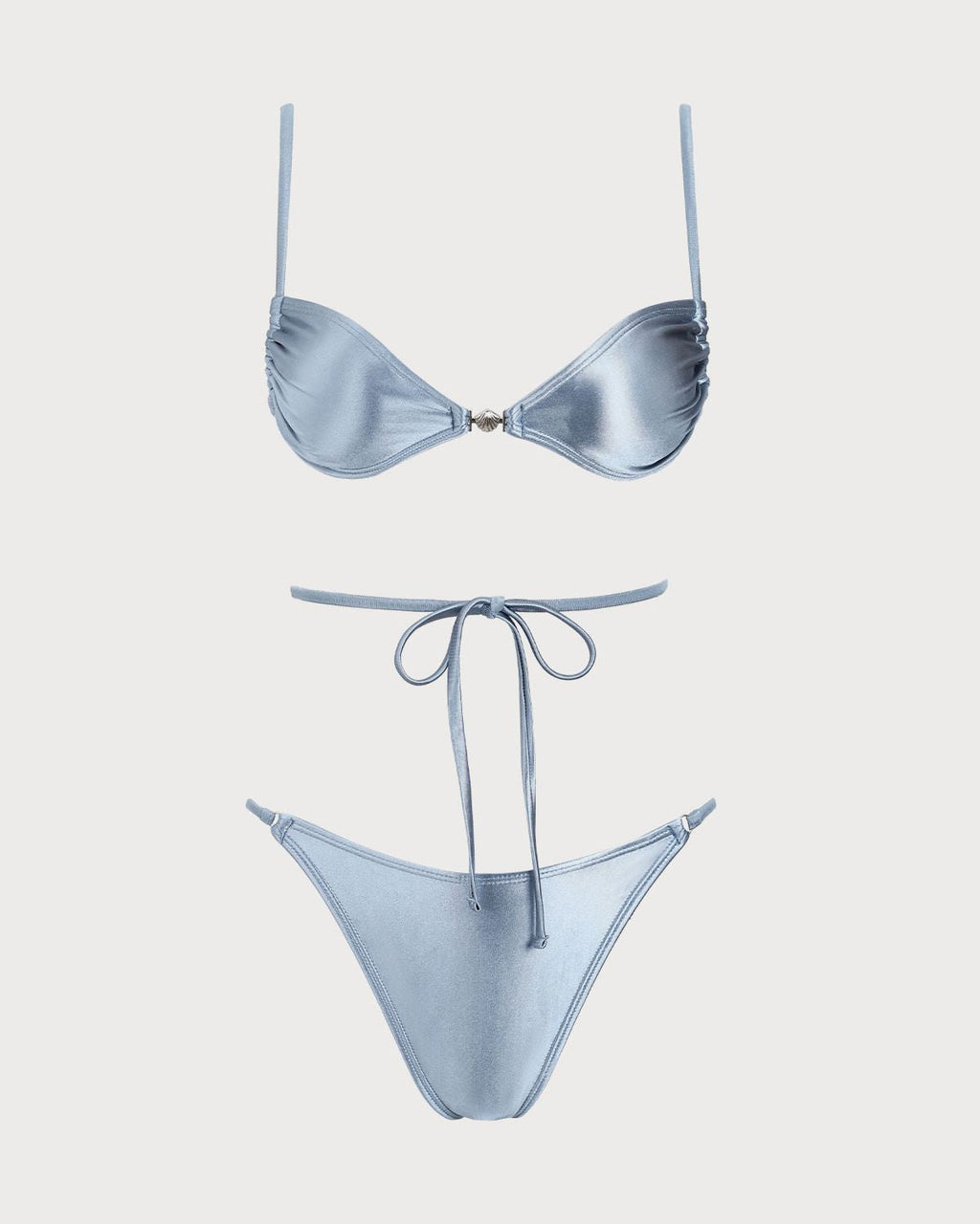 Mavi Parlak Düğümlü Bikini Takımı