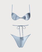 Mavi Parlak Düğümlü Bikini Takımı